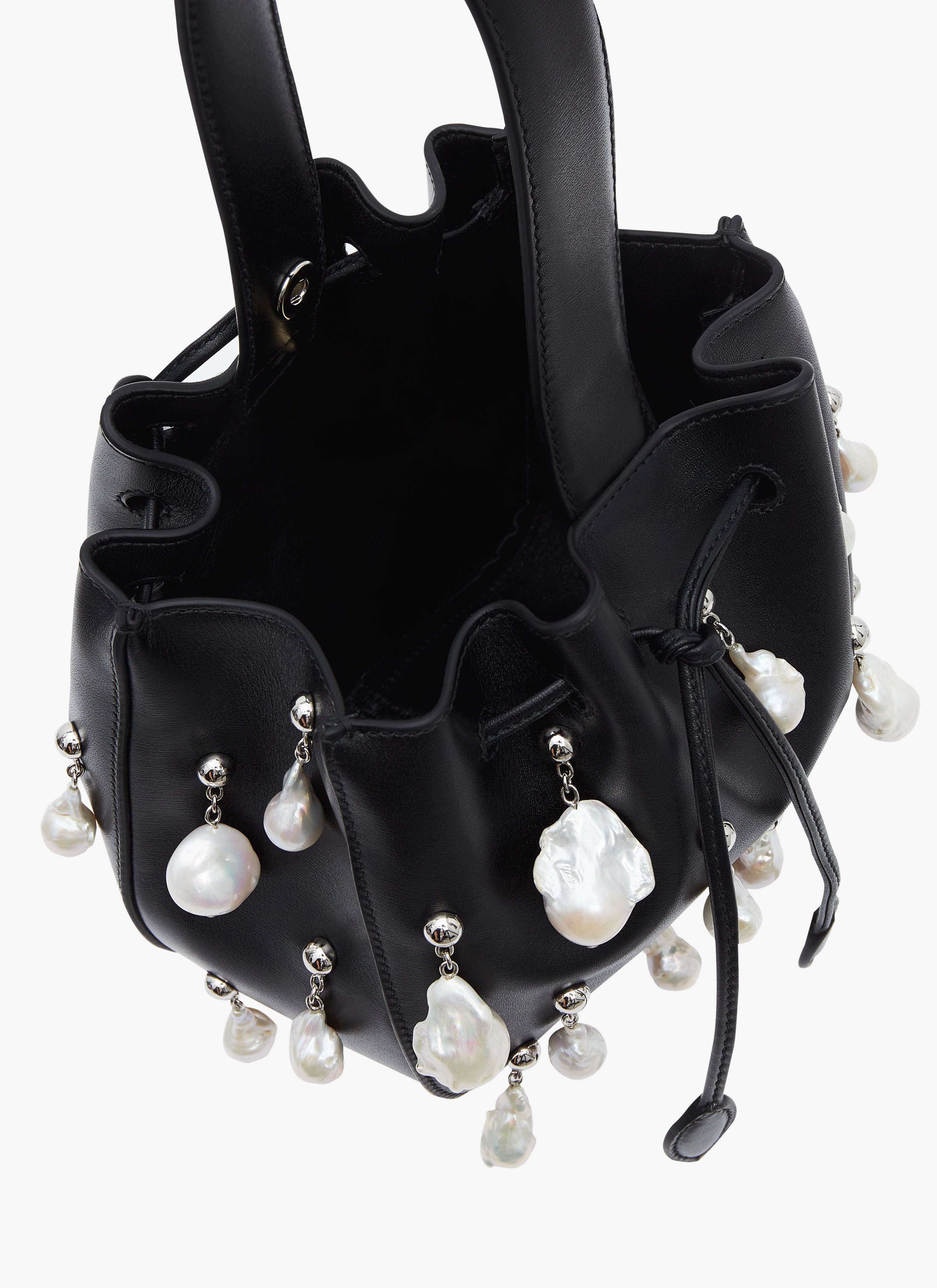 ALAÏA BLACK ROSE MARIE BAG IN LUX CALFSKIN WITH NATURAL PEARLS