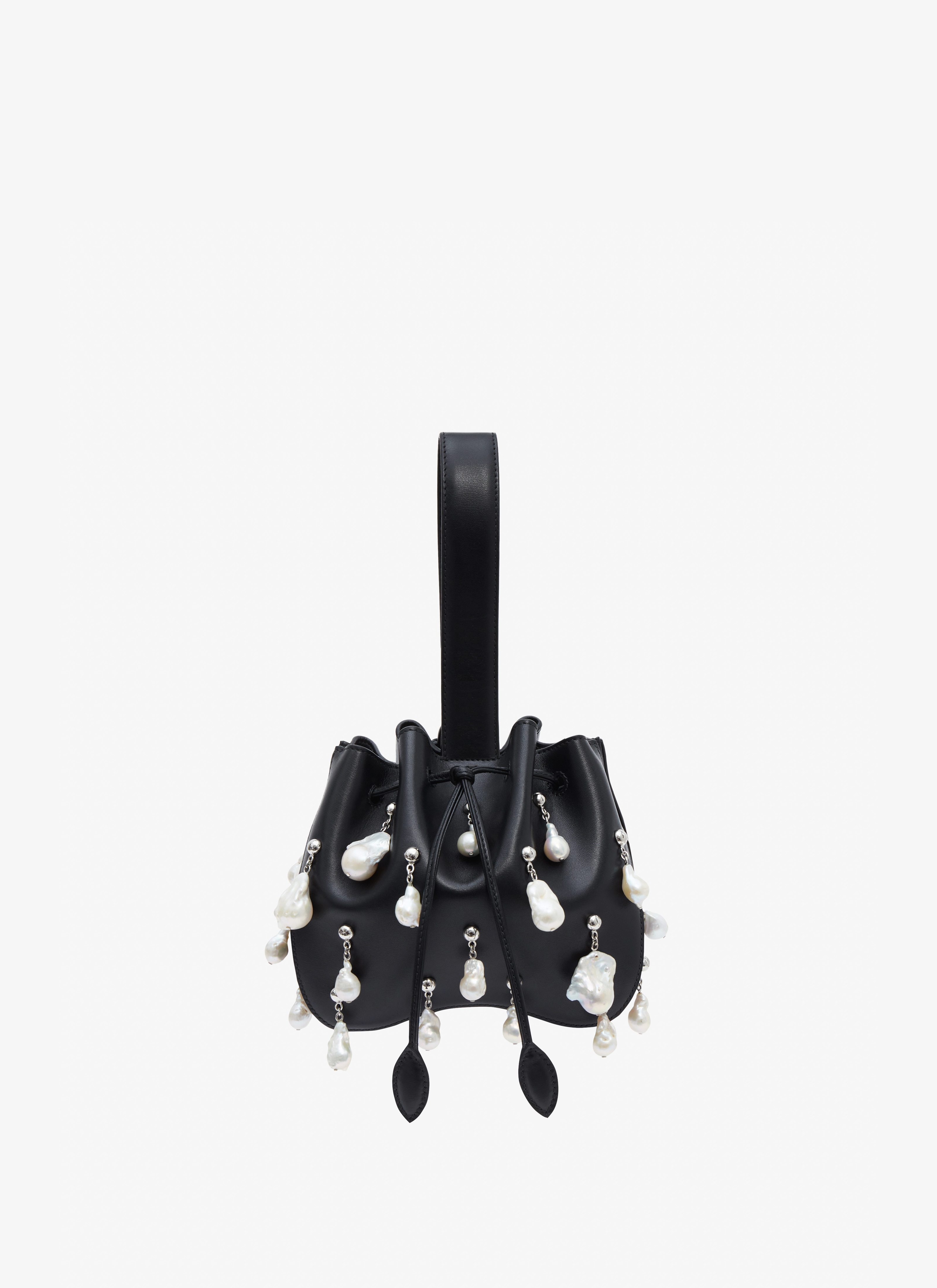 ALAÏA BLACK ROSE MARIE BAG IN LUX CALFSKIN WITH NATURAL PEARLS