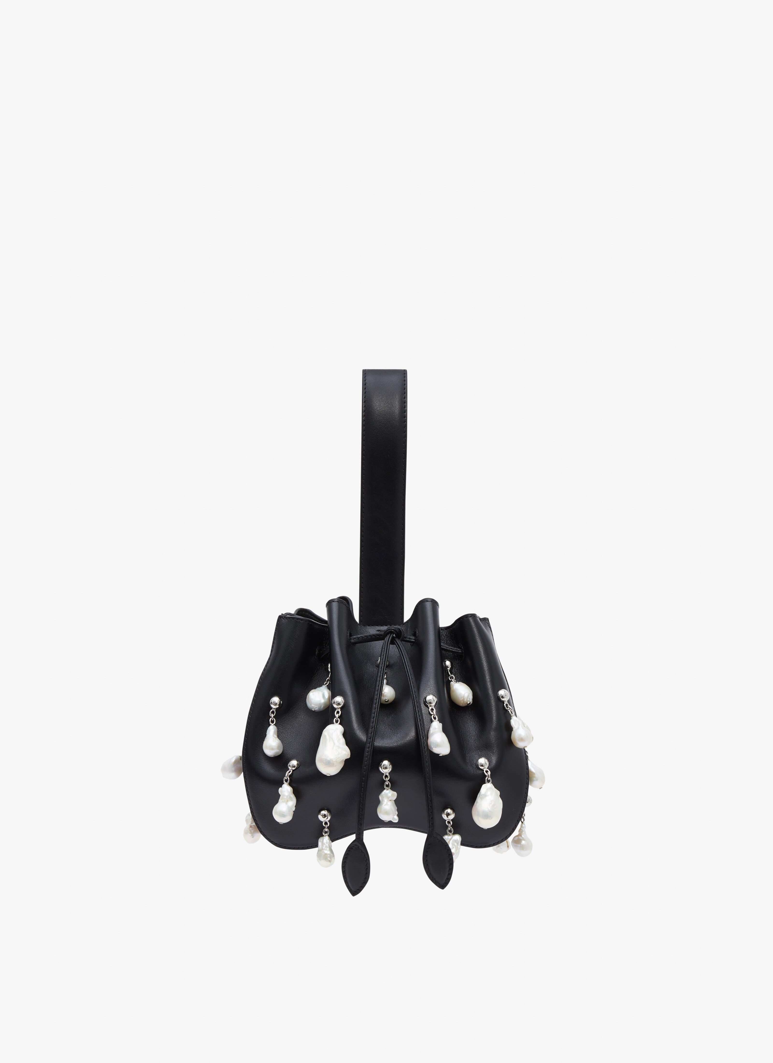 ALAÏA BLACK ROSE MARIE BAG IN LUX CALFSKIN WITH NATURAL PEARLS