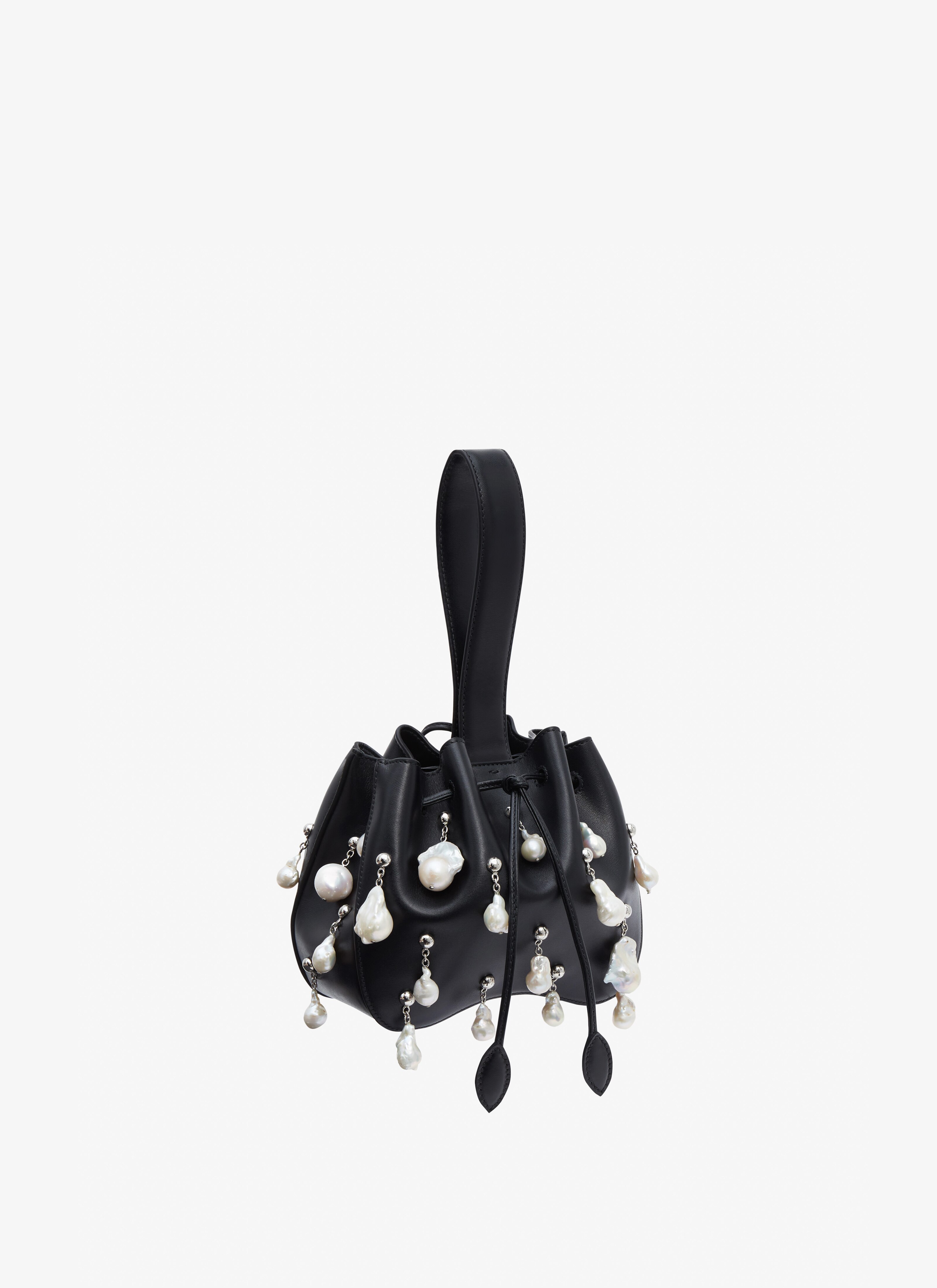 ALAÏA BLACK ROSE MARIE BAG IN LUX CALFSKIN WITH NATURAL PEARLS