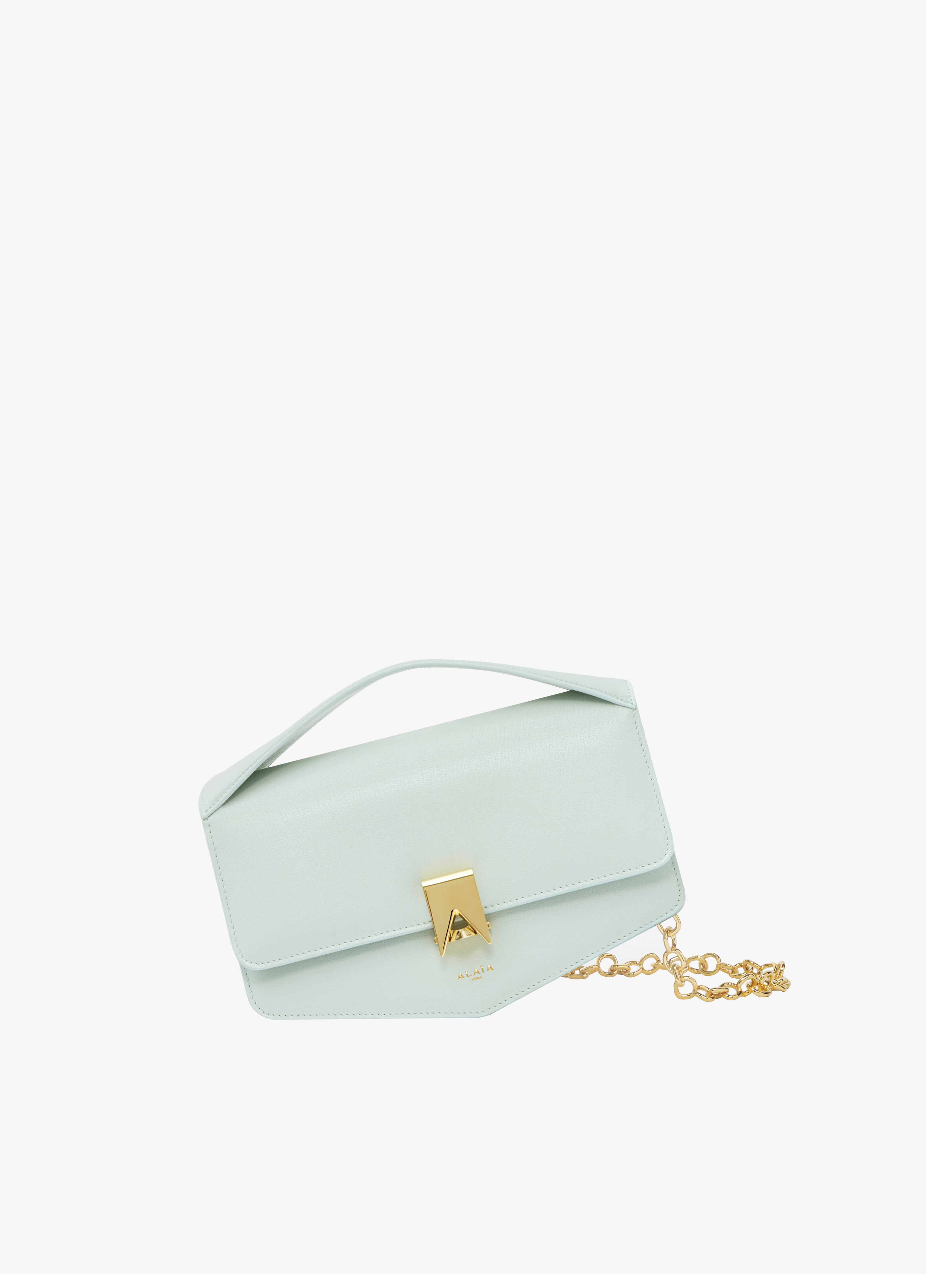 ALAÏA GREEN LE PAPA EAST WEST WITH CHAIN BAG IN SHINY GOATSKIN
