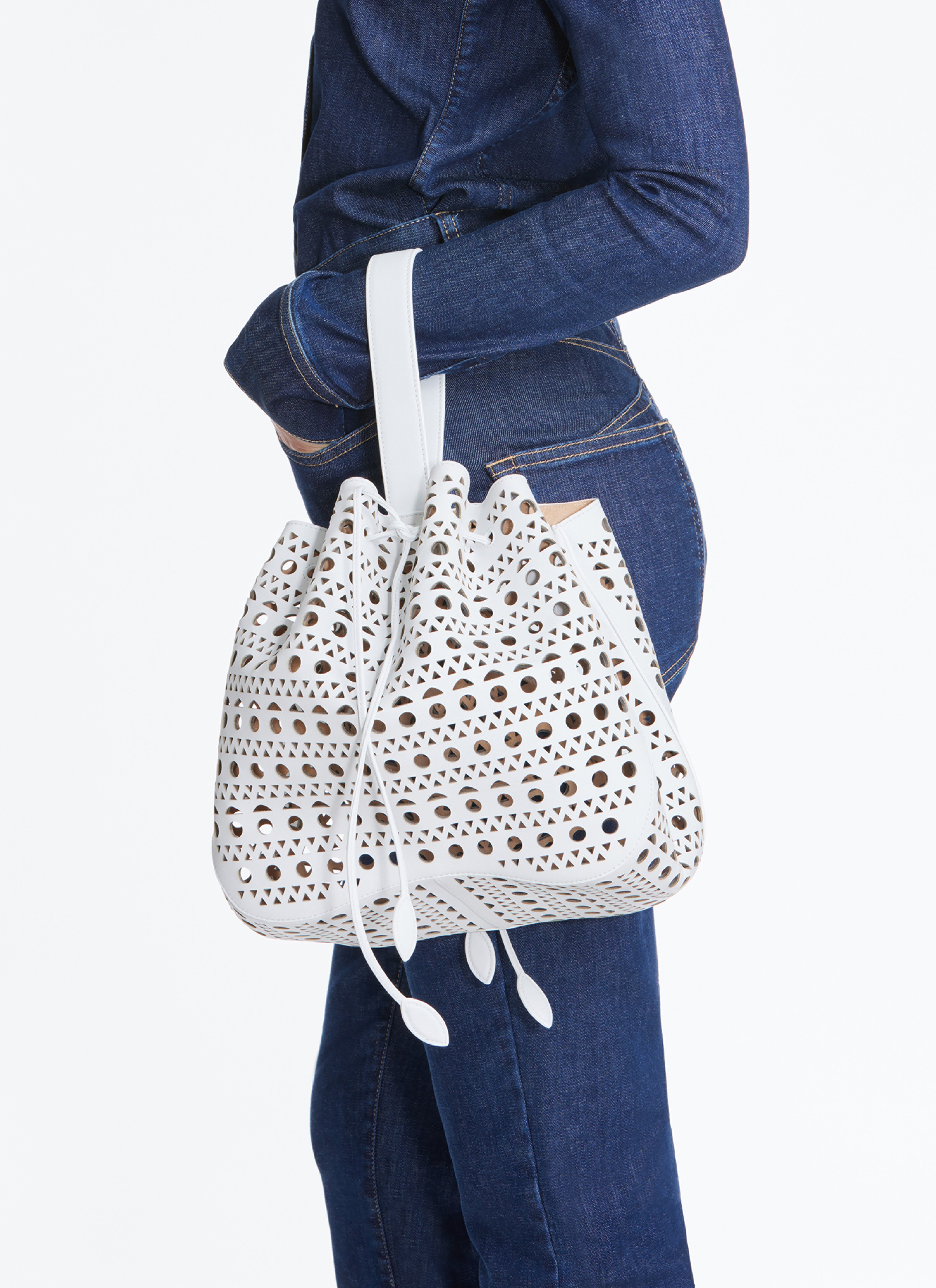 ALAÏA WEIß TASCHE ROSE MARIE 28 AUS KALBSLEDER MIT NEUEM VIENNE-MUSTER
