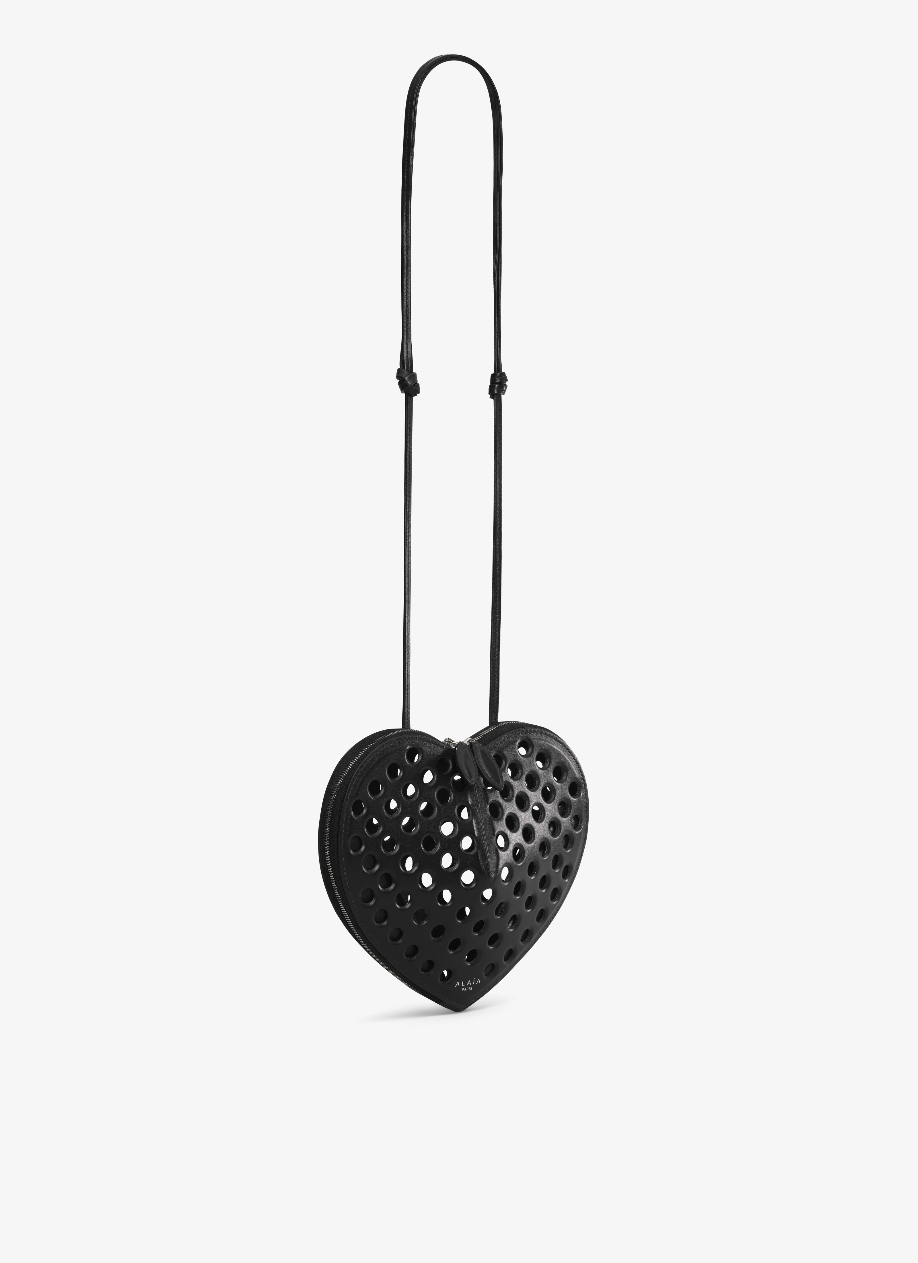ALAÏA BLACK LE CŒUR BAG IN PERFORATED LAMBSKIN