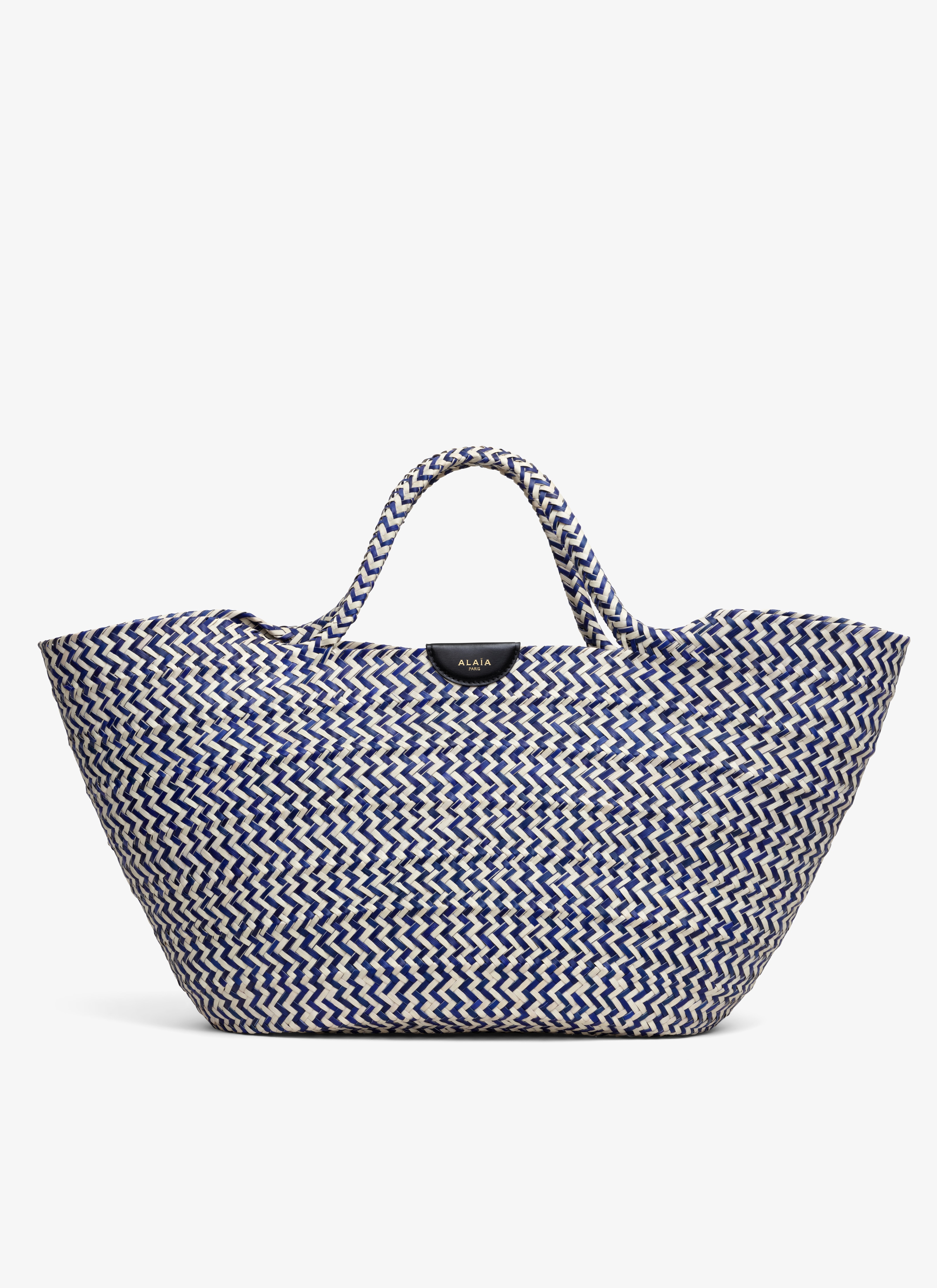 ALAÏA ÍNDIGO BOLSO CESTA QOFFA DE HOJAS DE PALMA