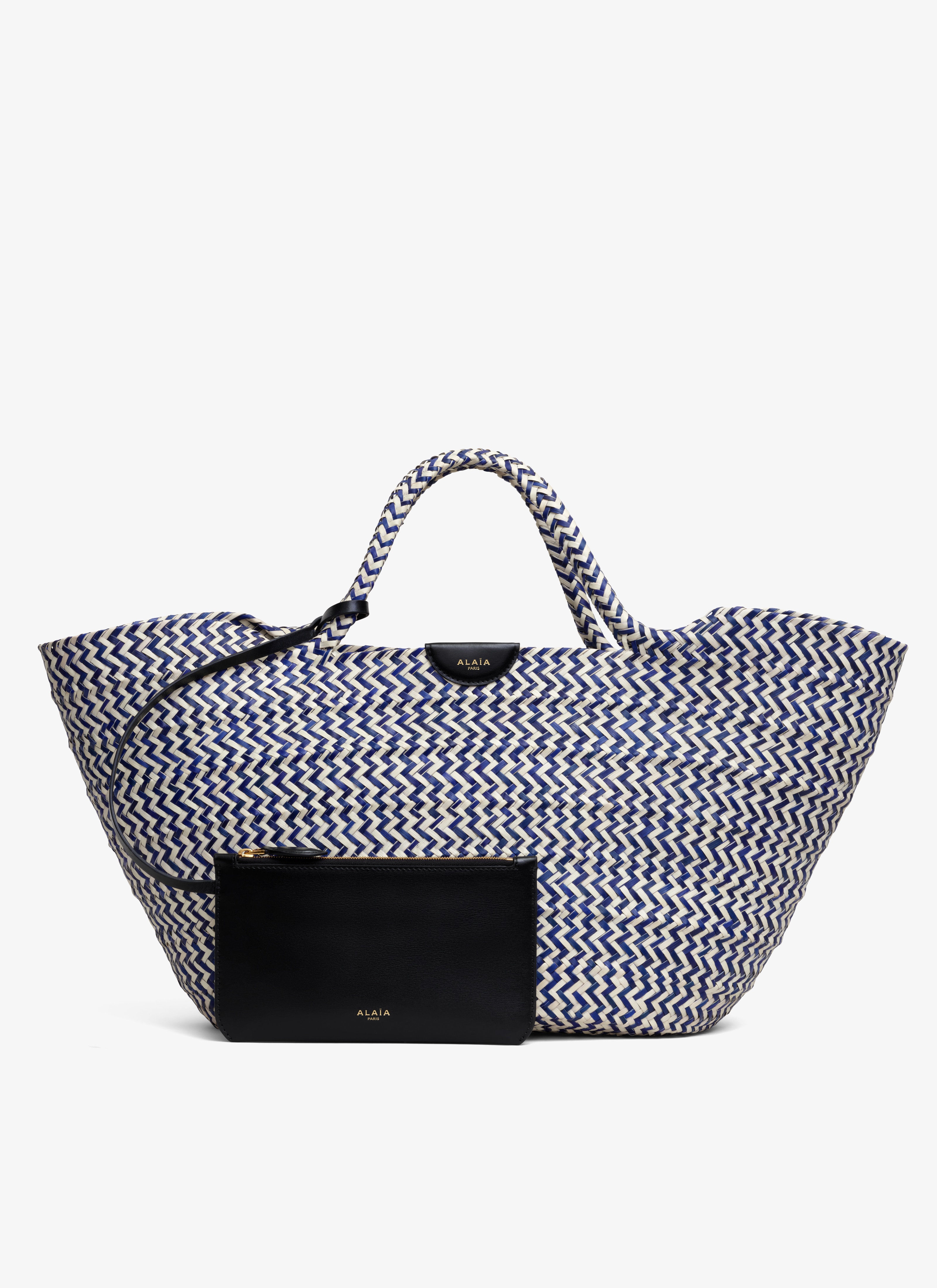 ALAÏA ÍNDIGO BOLSO CESTA QOFFA DE HOJAS DE PALMA