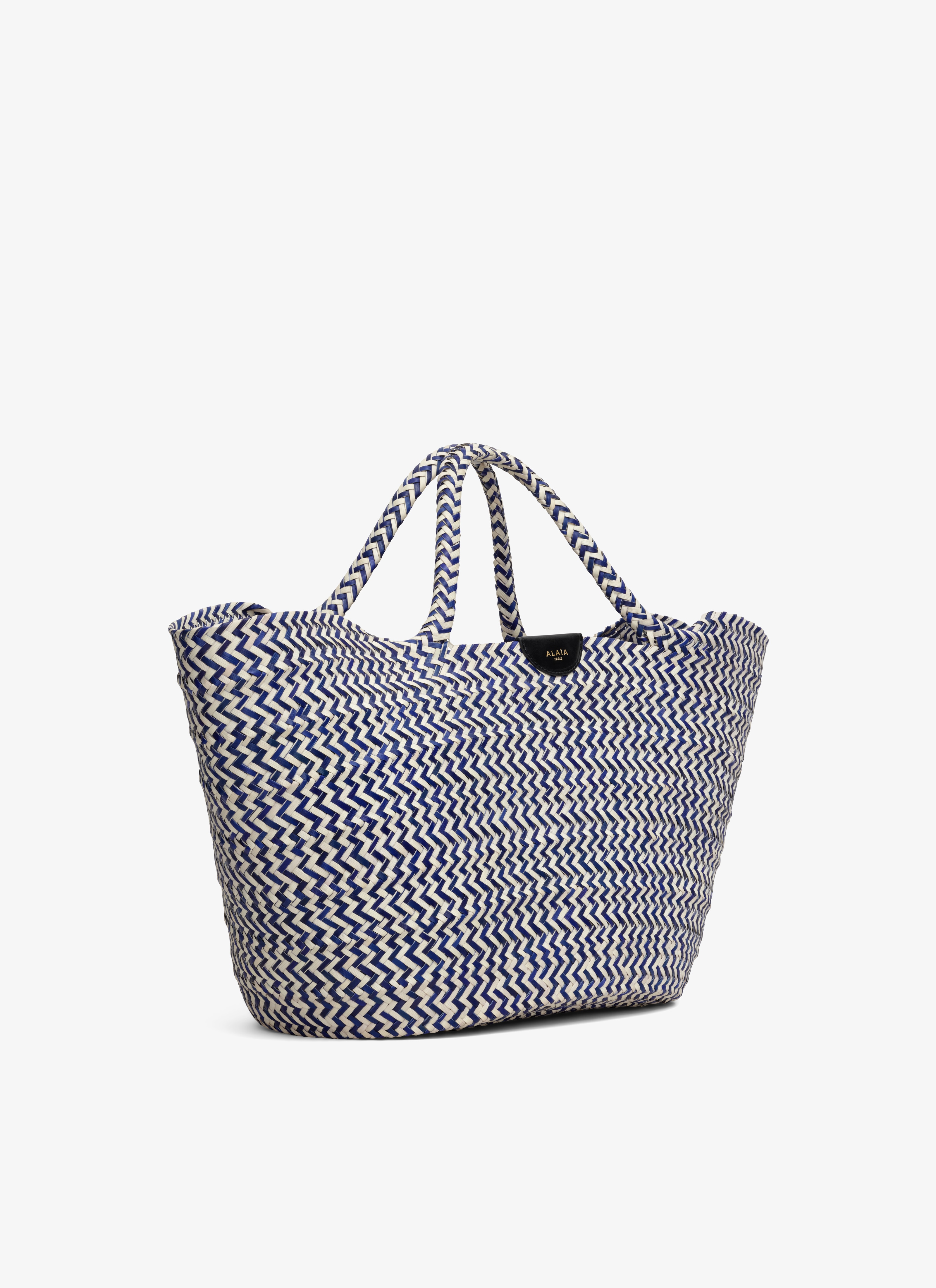ALAÏA ÍNDIGO BOLSO CESTA QOFFA DE HOJAS DE PALMA