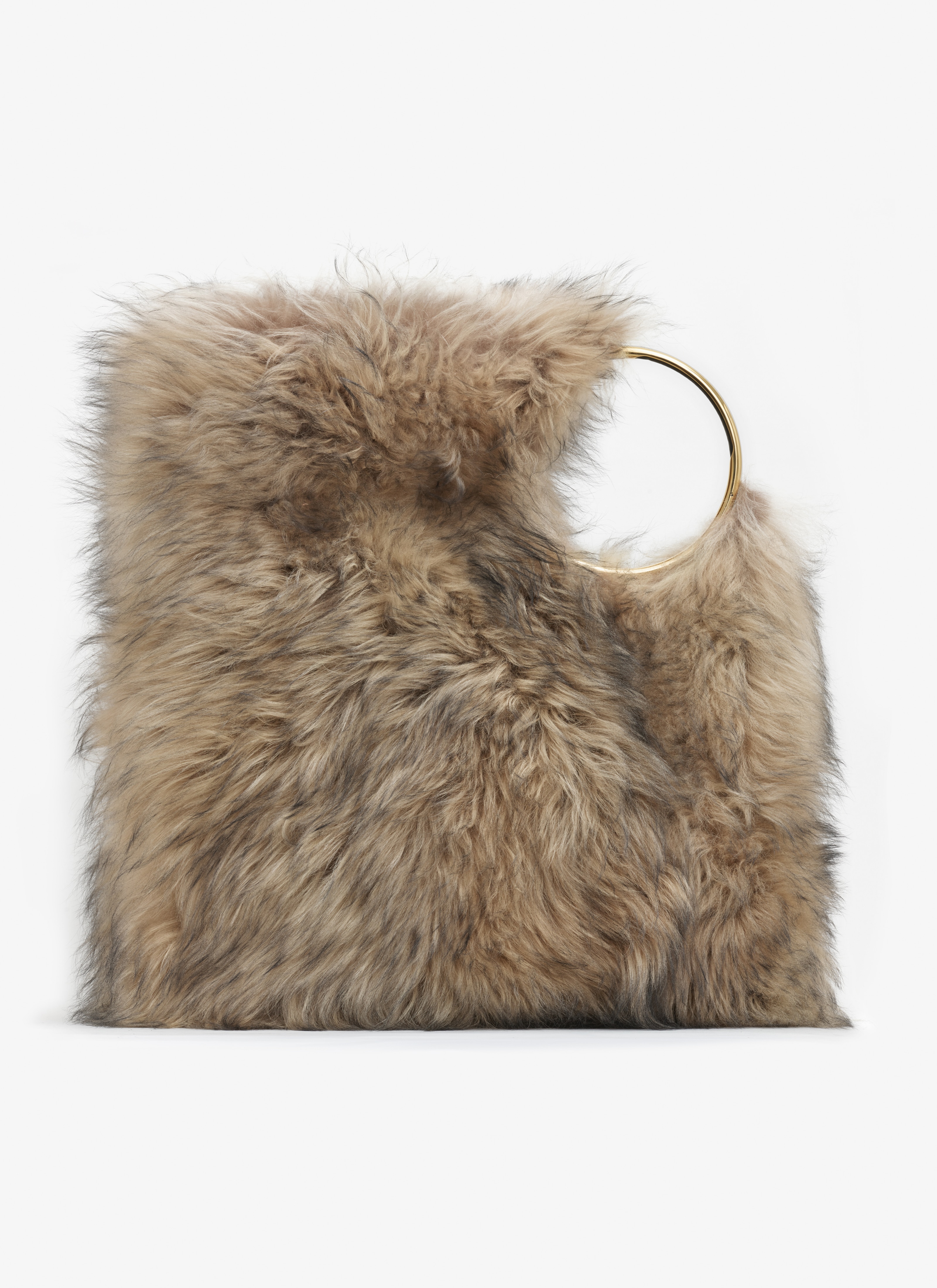 ALAÏA BLACK/SAND 양가죽 롱 헤어 RING XL 토트백