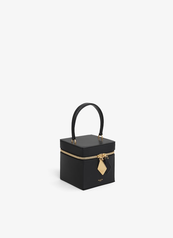 CUBE VANITY CASE IN SHINY GOATSKIN ALAÏA BLACK CUBE VANITY CASE IN SHINY GOATSKIN