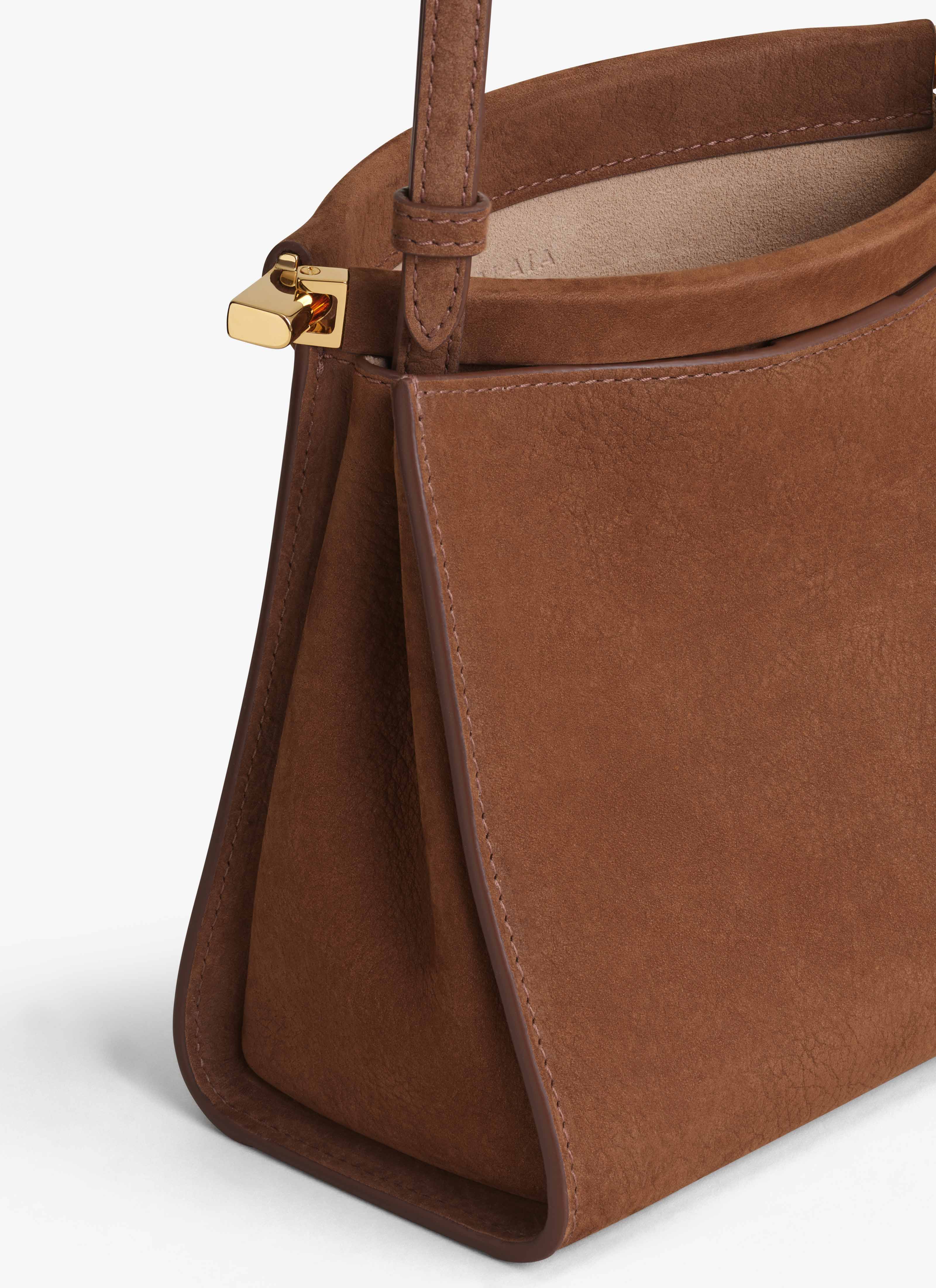 ALAÏA UMBER LE CLICK SMALL SQUARE BAG IN NUBUCK 