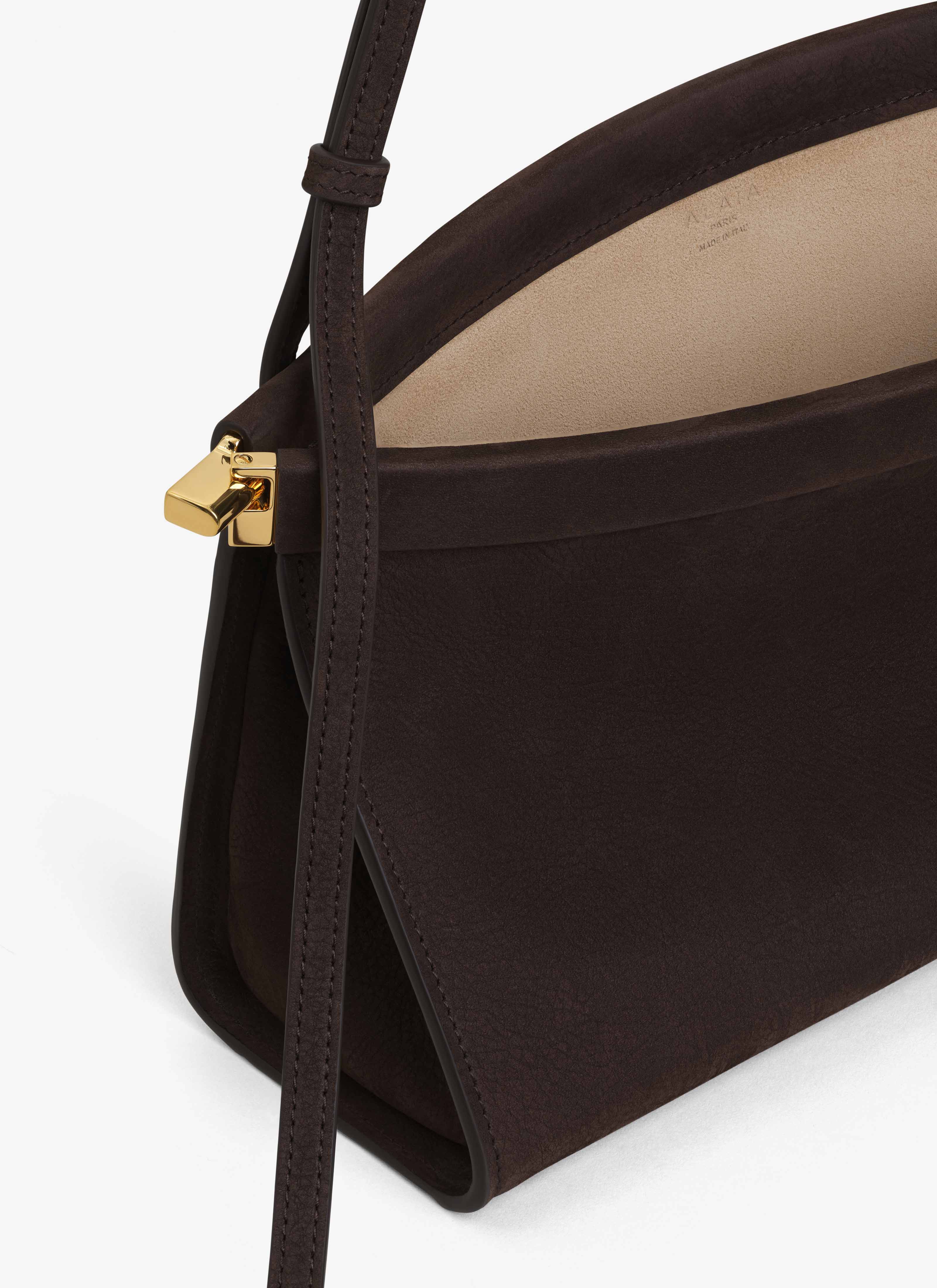 ALAÏA DARK BROWN LE CLICK EAST WEST MEDIUM BAG IN NUBUCK