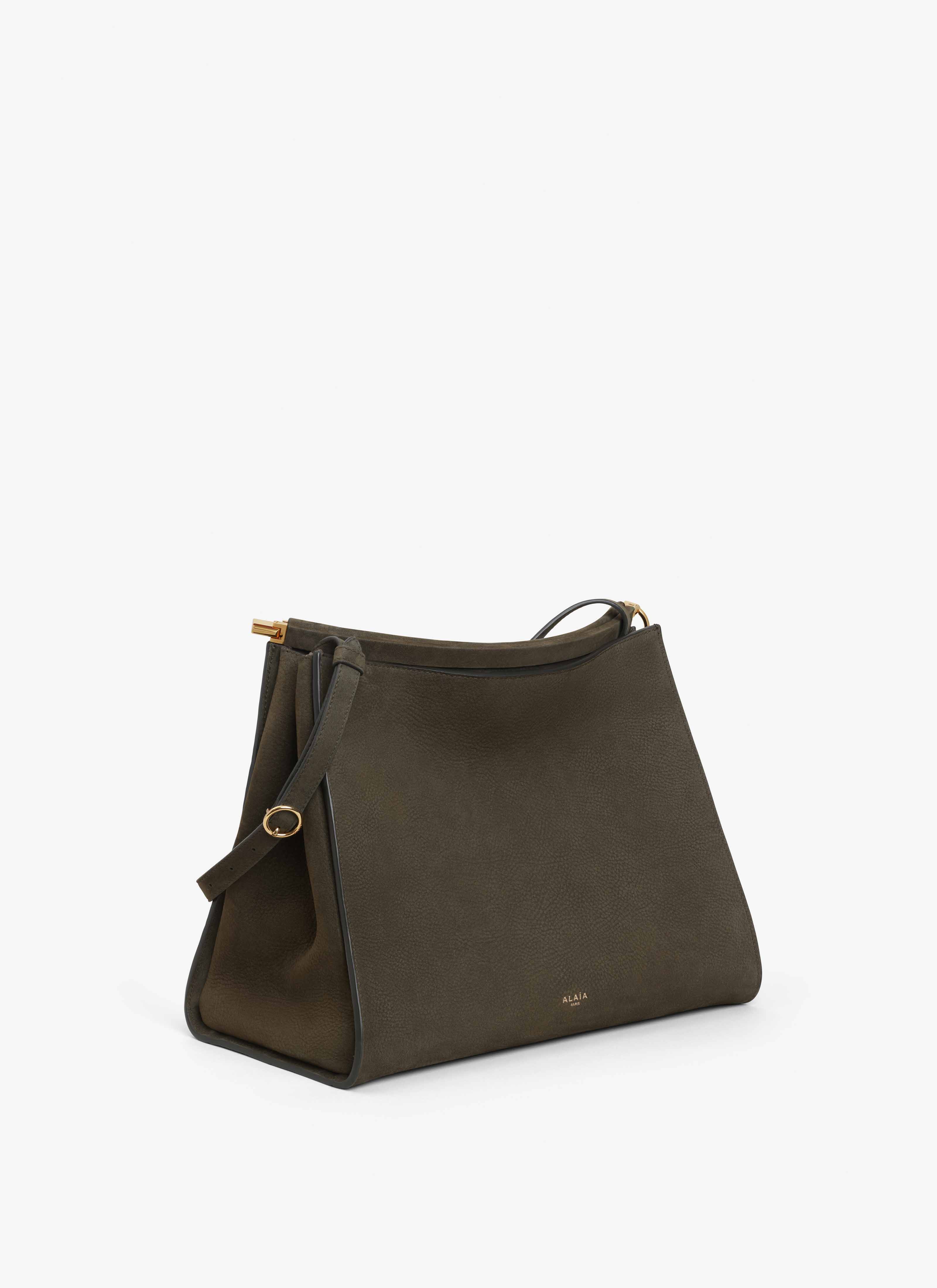 ALAÏA KHAKI LE CLICK MEDIUM SQUARE BAG IN NUBUCK