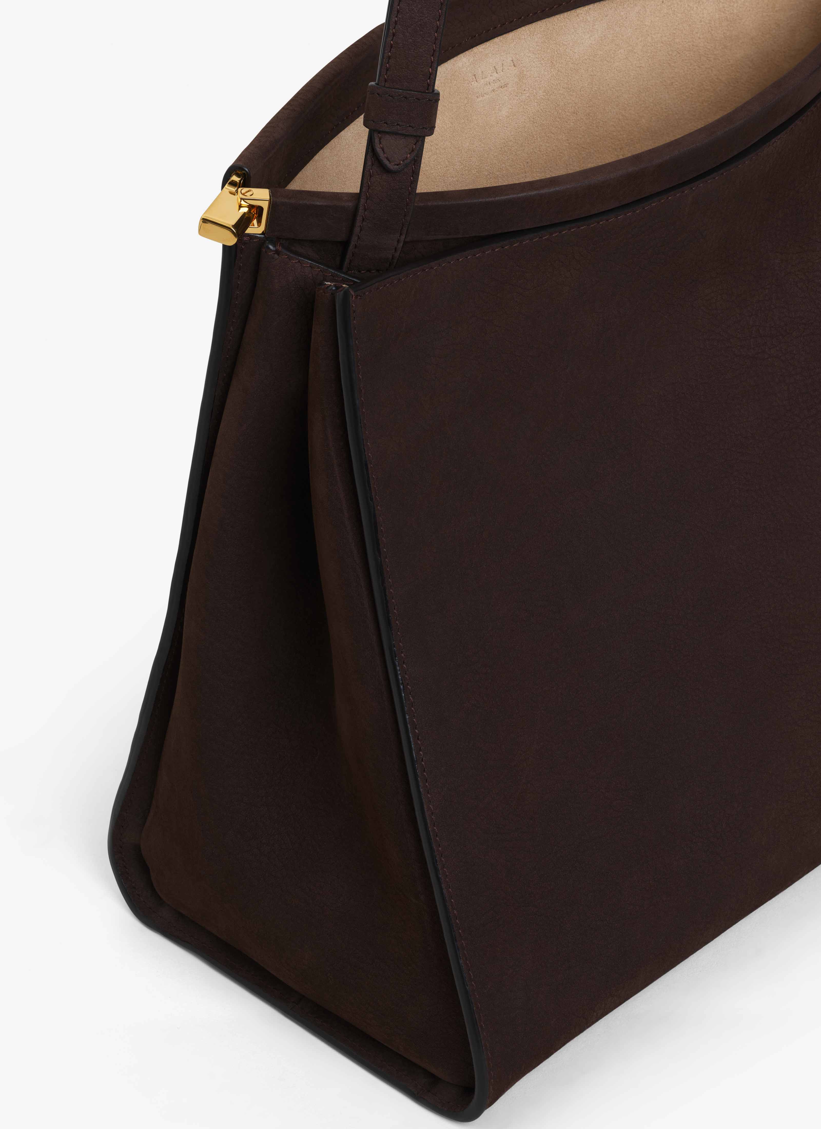 ALAÏA BORSA LE CLICK MEDIA QUADRATA IN NABUK MARRONE SCURO