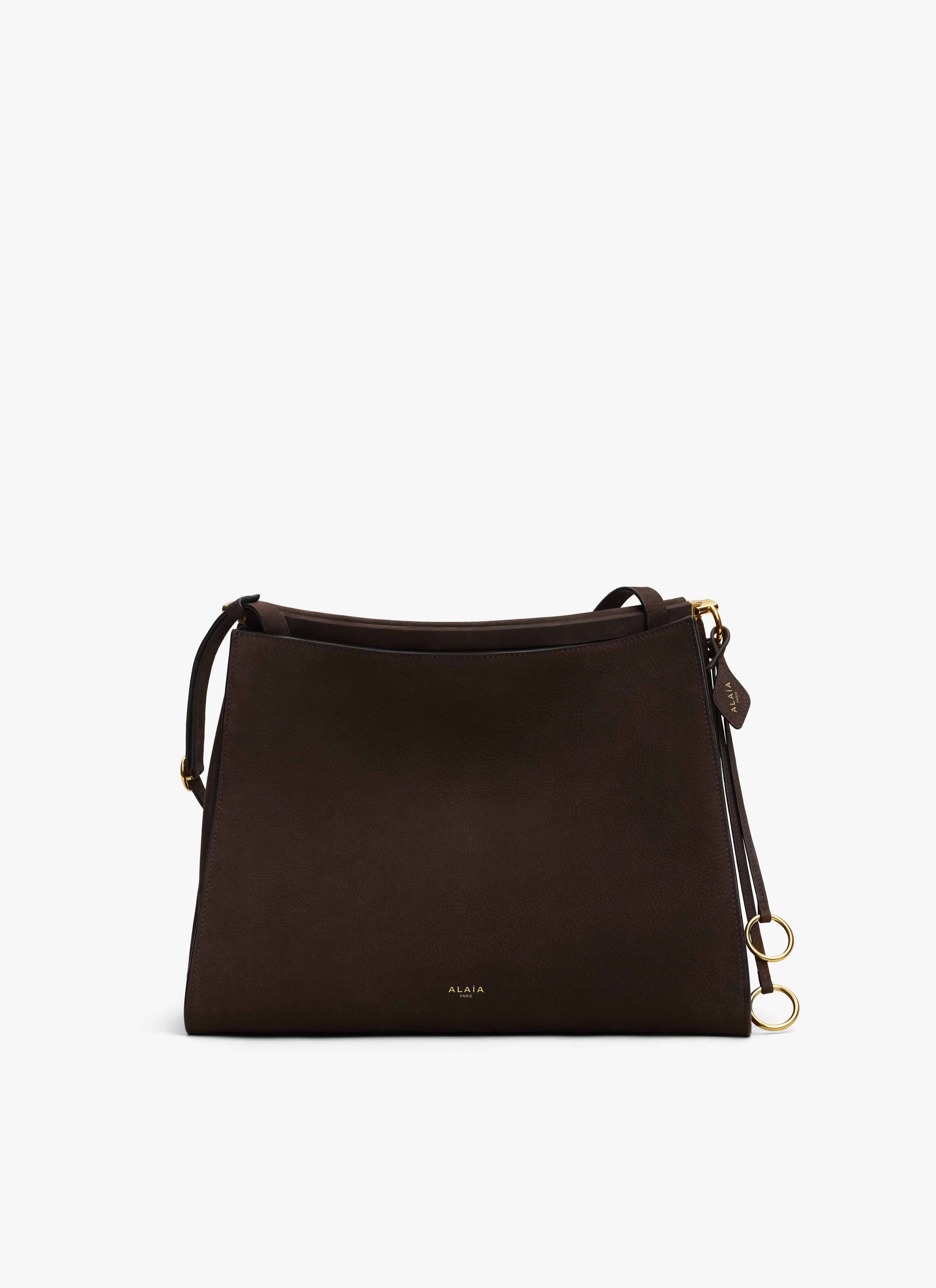 ALAÏA DARK BROWN LE CLICK MEDIUM SQUARE BAG IN NUBUCK
