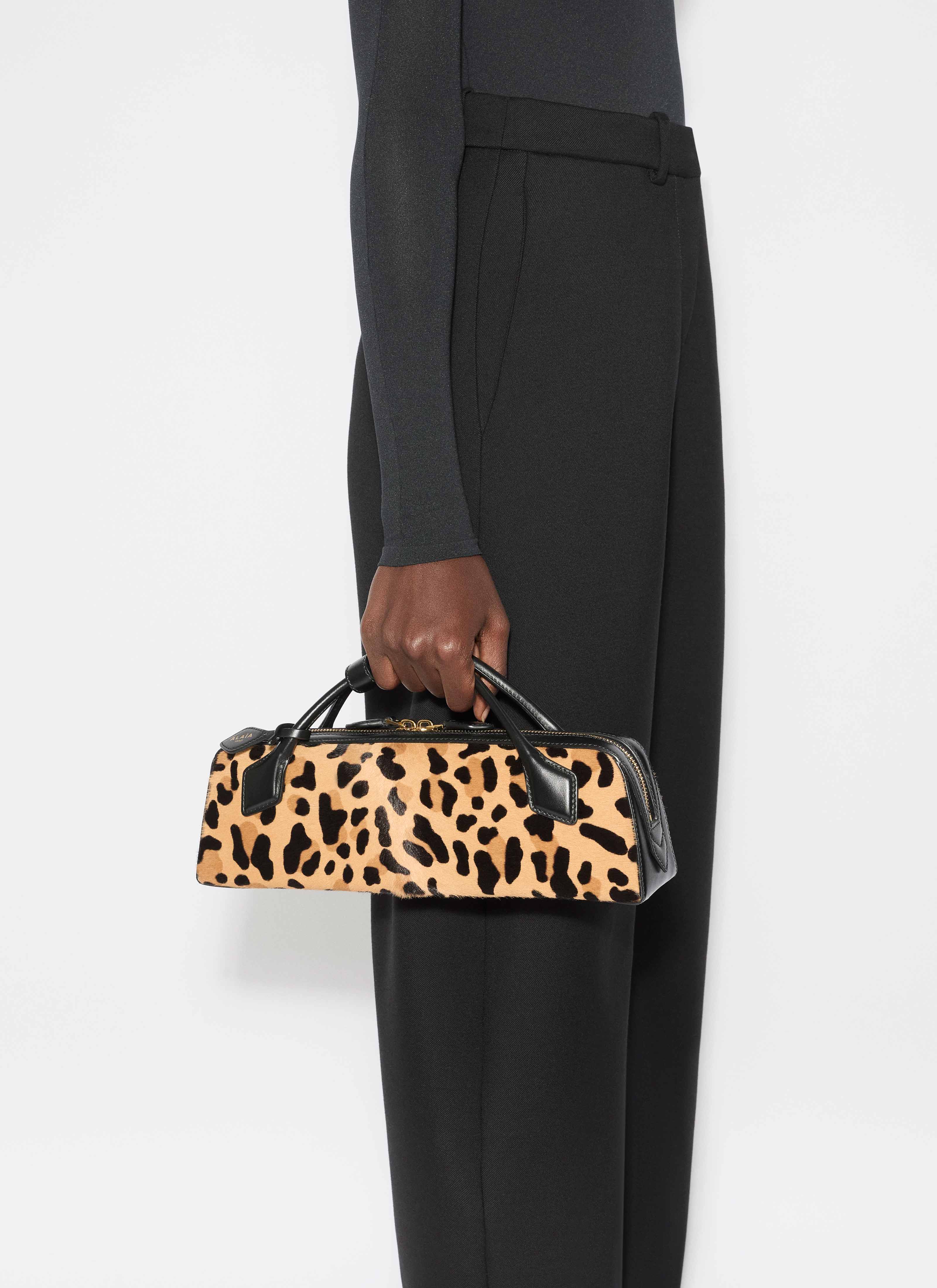 ALAÏA BROWN LE TECKEL CLUTCH IN LEOPARD HAIRCALF