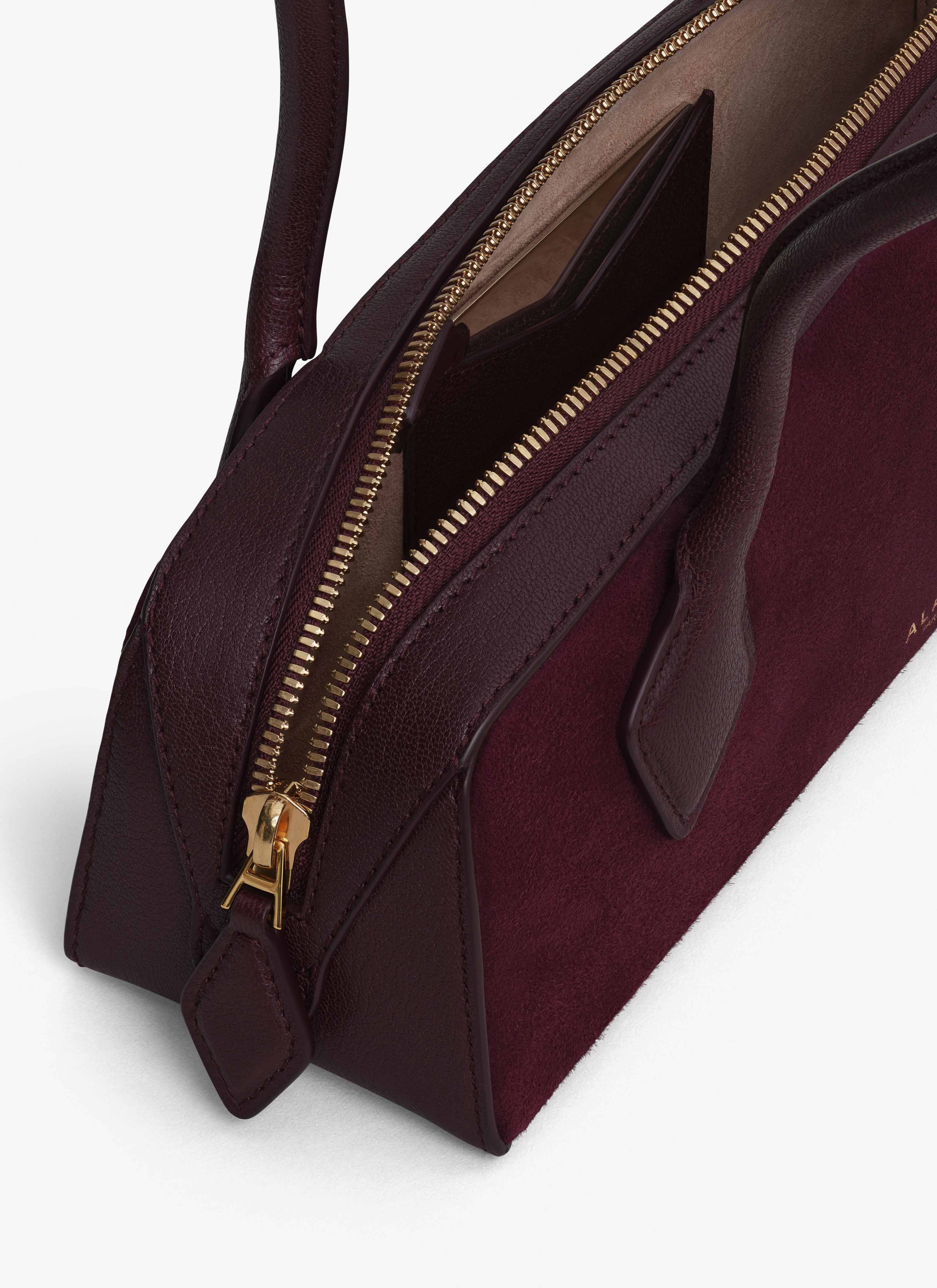 ALAÏA DARK RED LE TECKEL SMALL BI-MATERIAL BAG IN LEATHER
