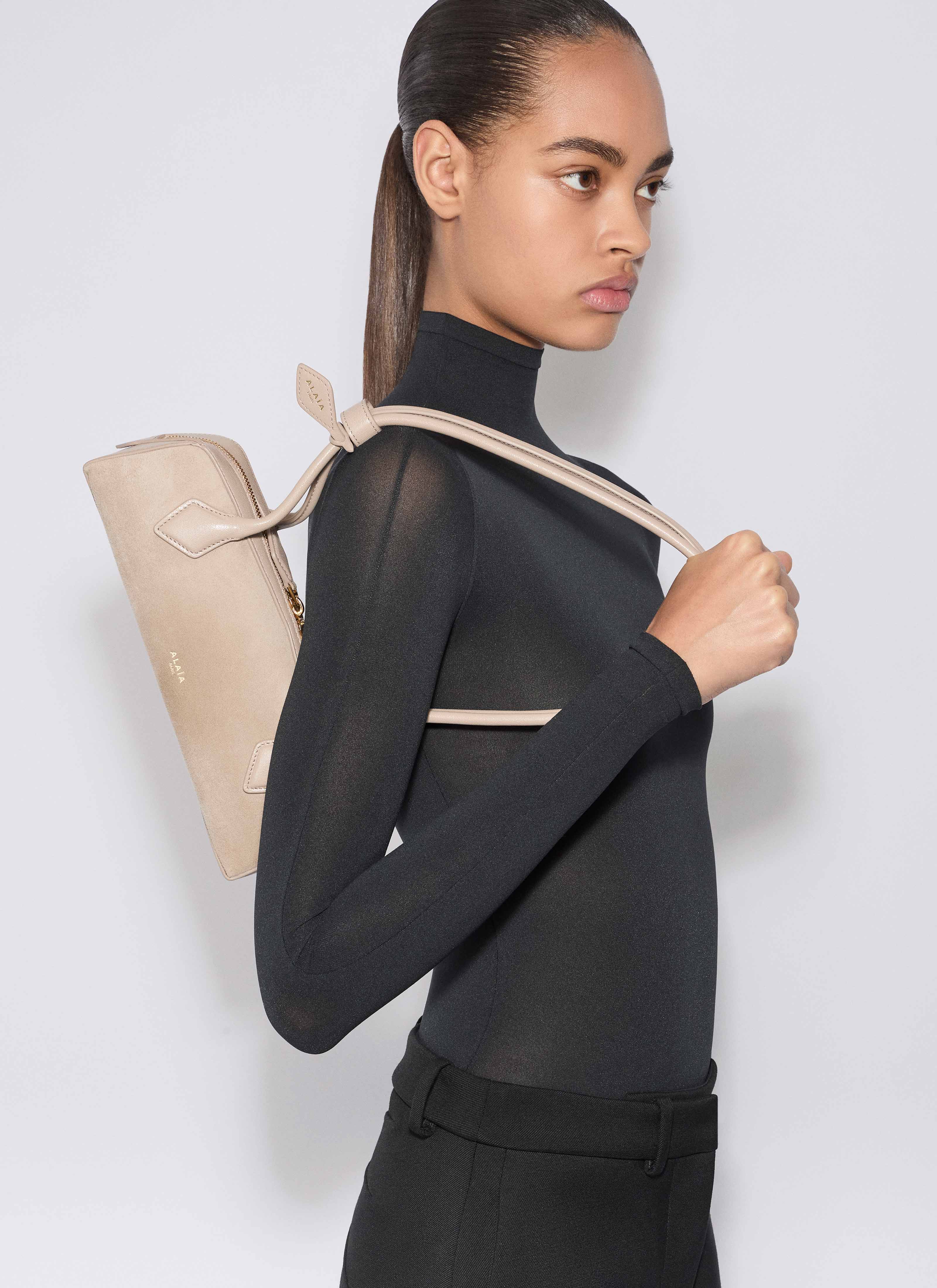 ALAÏA GREGE LE TECKEL SMALL BI-MATERIAL BAG IN LEATHER