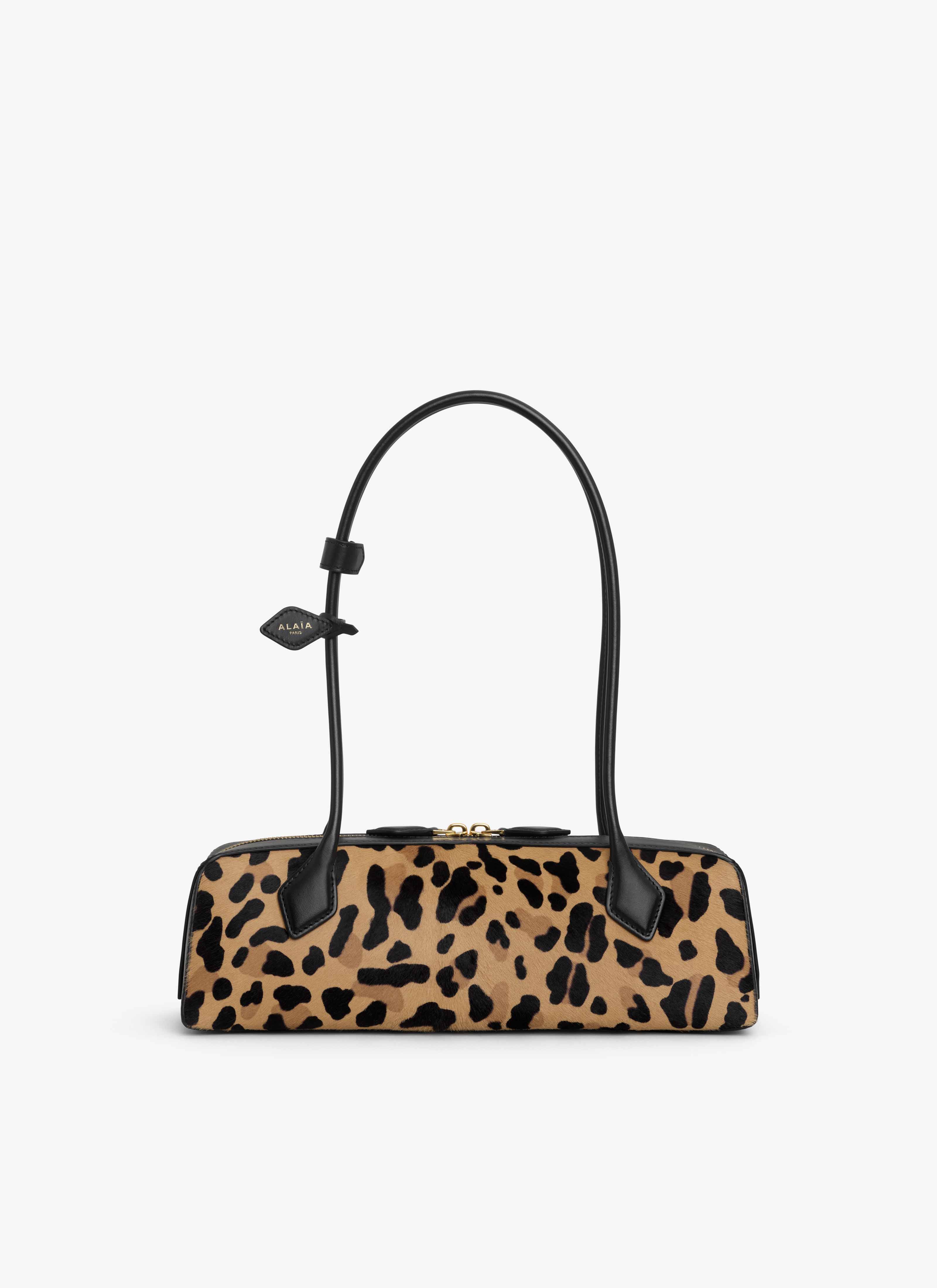 ALAÏA MARRÓN BOLSO LE TECKEL MEDIANO DE PIEL PONY LEOPARDO