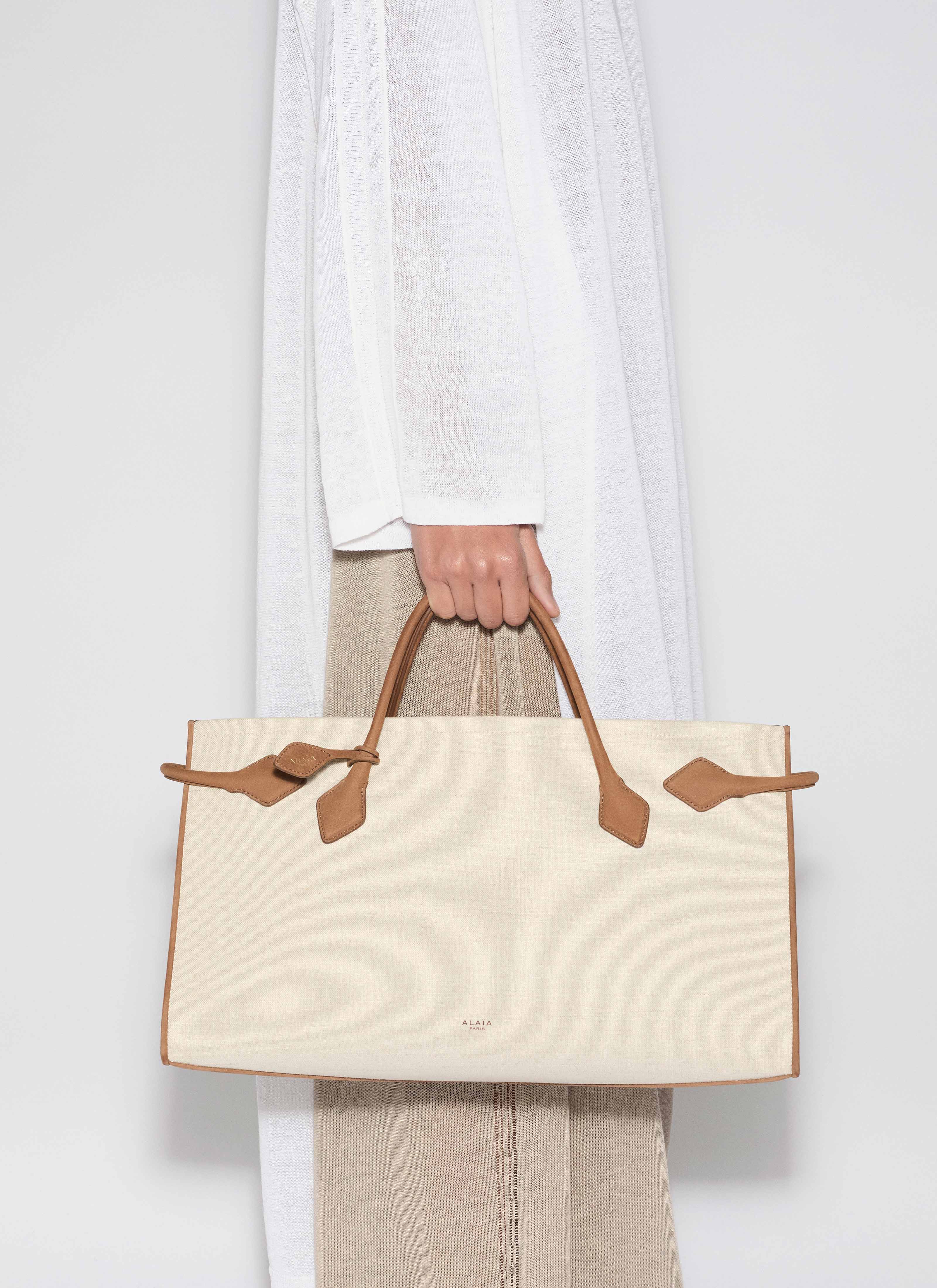 ALAÏA UMBER LE TECKEL TOTE BAG IN CANVAS AND NUBUCK