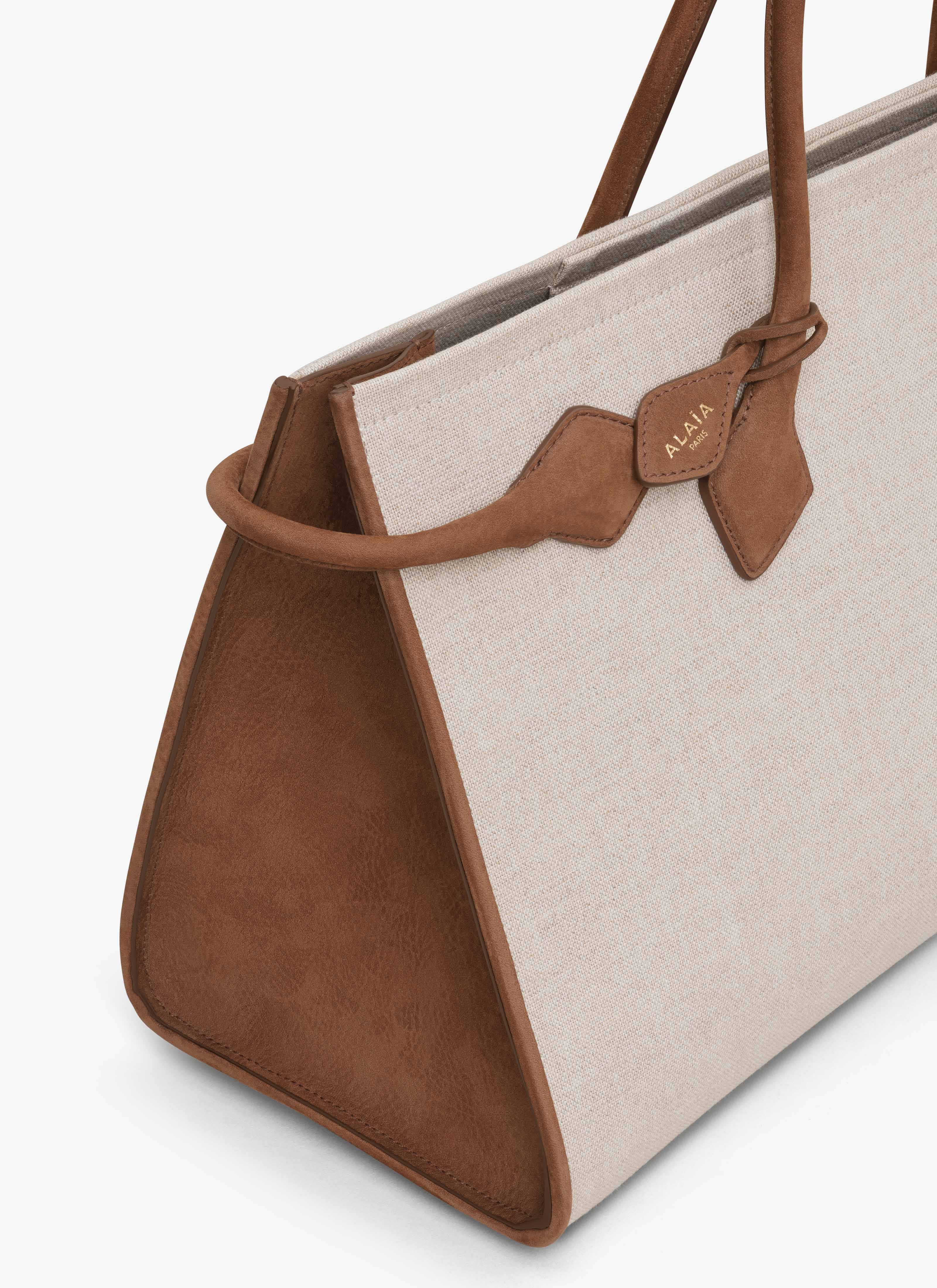 ALAÏA UMBER LE TECKEL TOTE BAG IN CANVAS AND NUBUCK