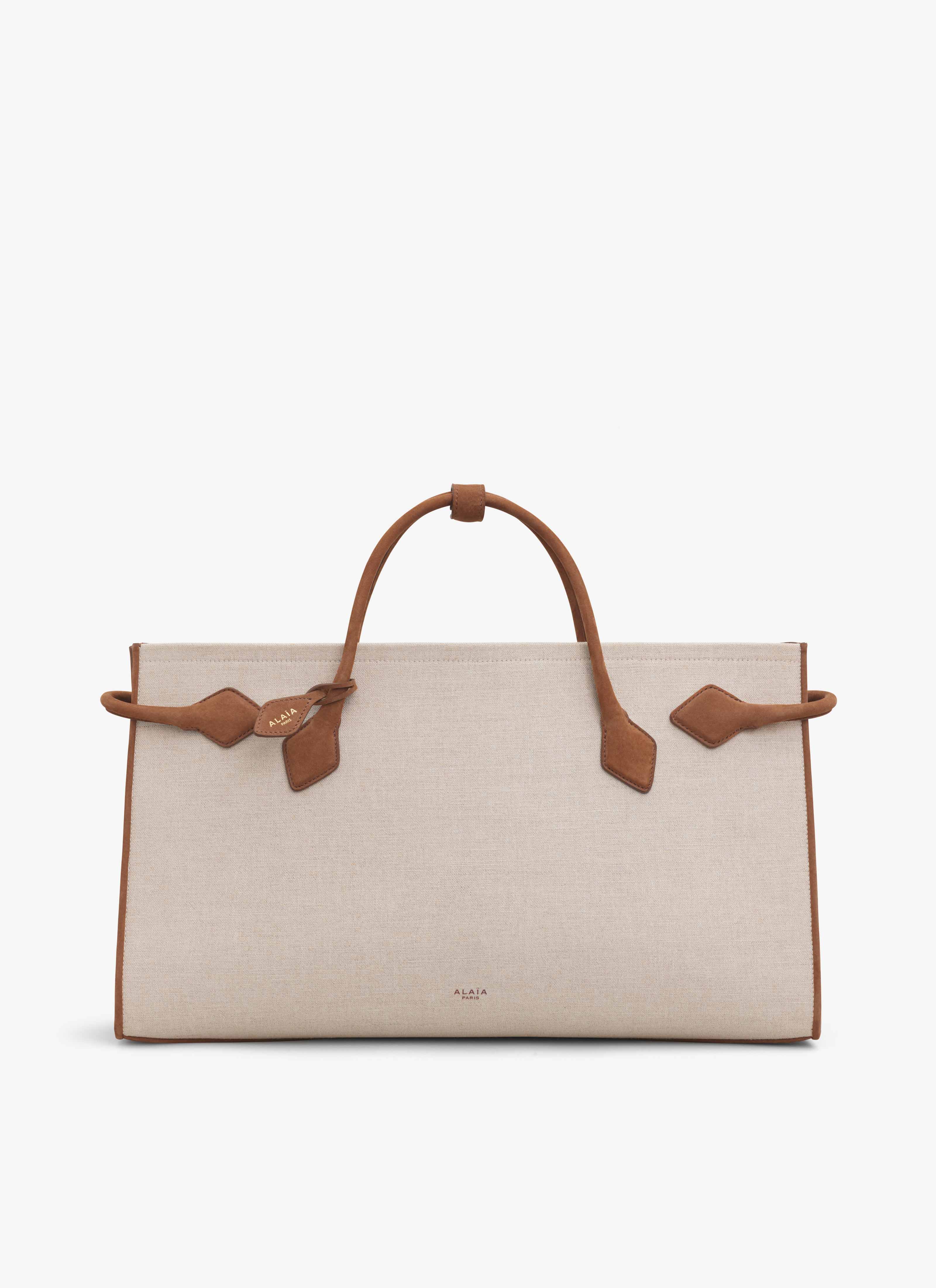 ALAÏA UMBER LE TECKEL TOTE BAG IN CANVAS AND NUBUCK