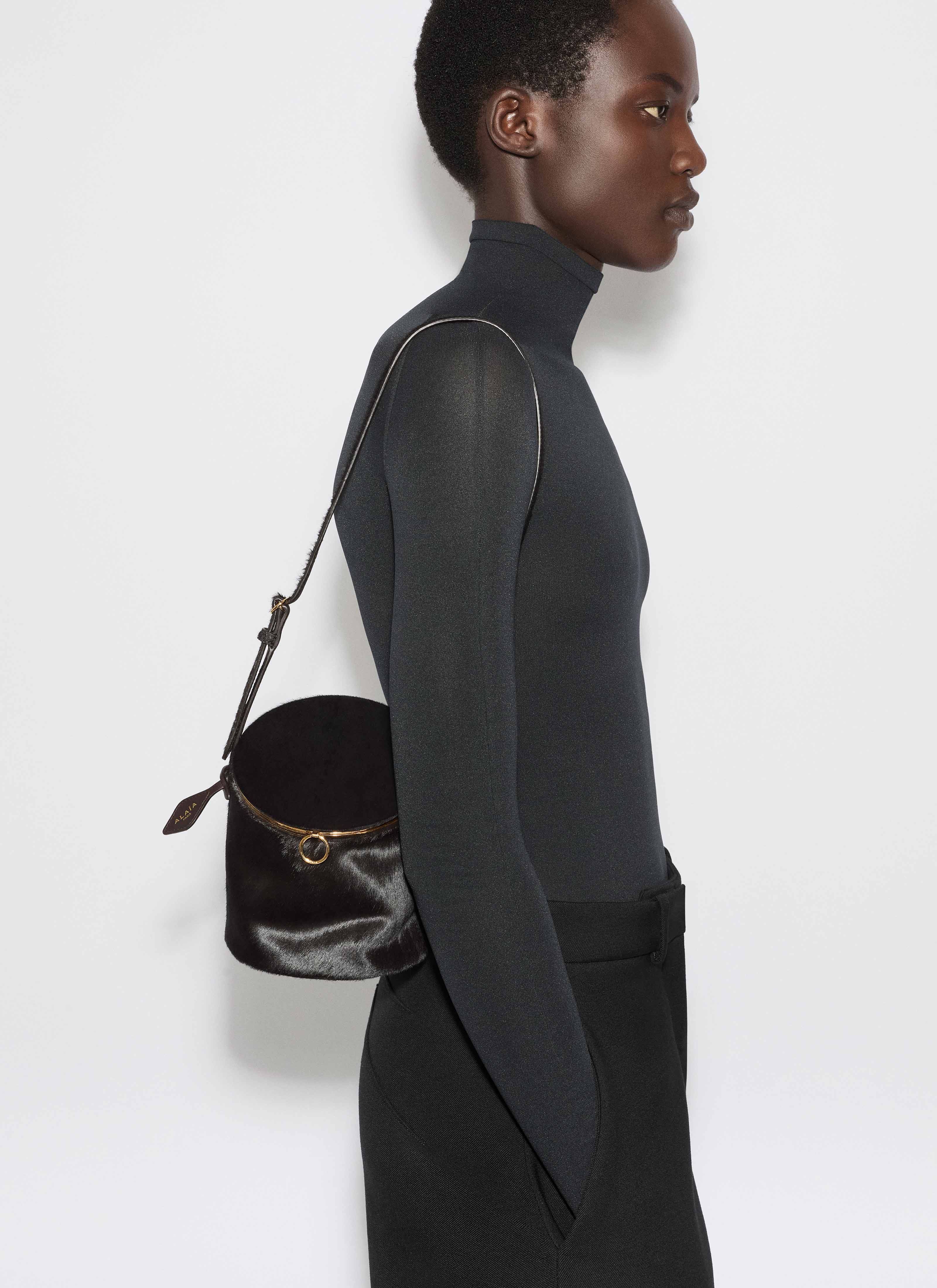 ALAÏA CHOCOLATE LA CANETTE SMALL BAG IN HAIRCALF