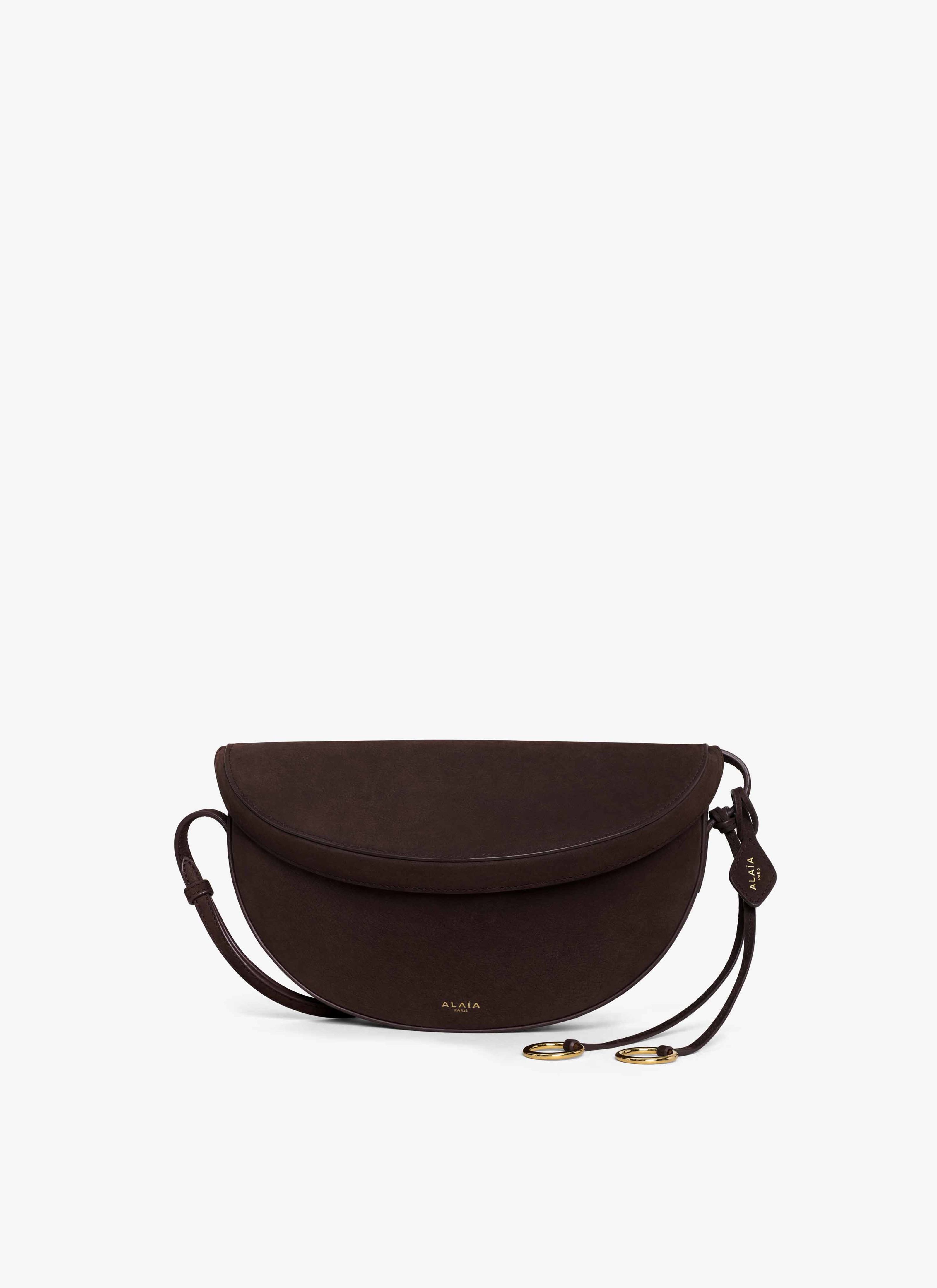 ALAÏA DARK BROWN HIP EAST WEST BAG IN NUBUCK