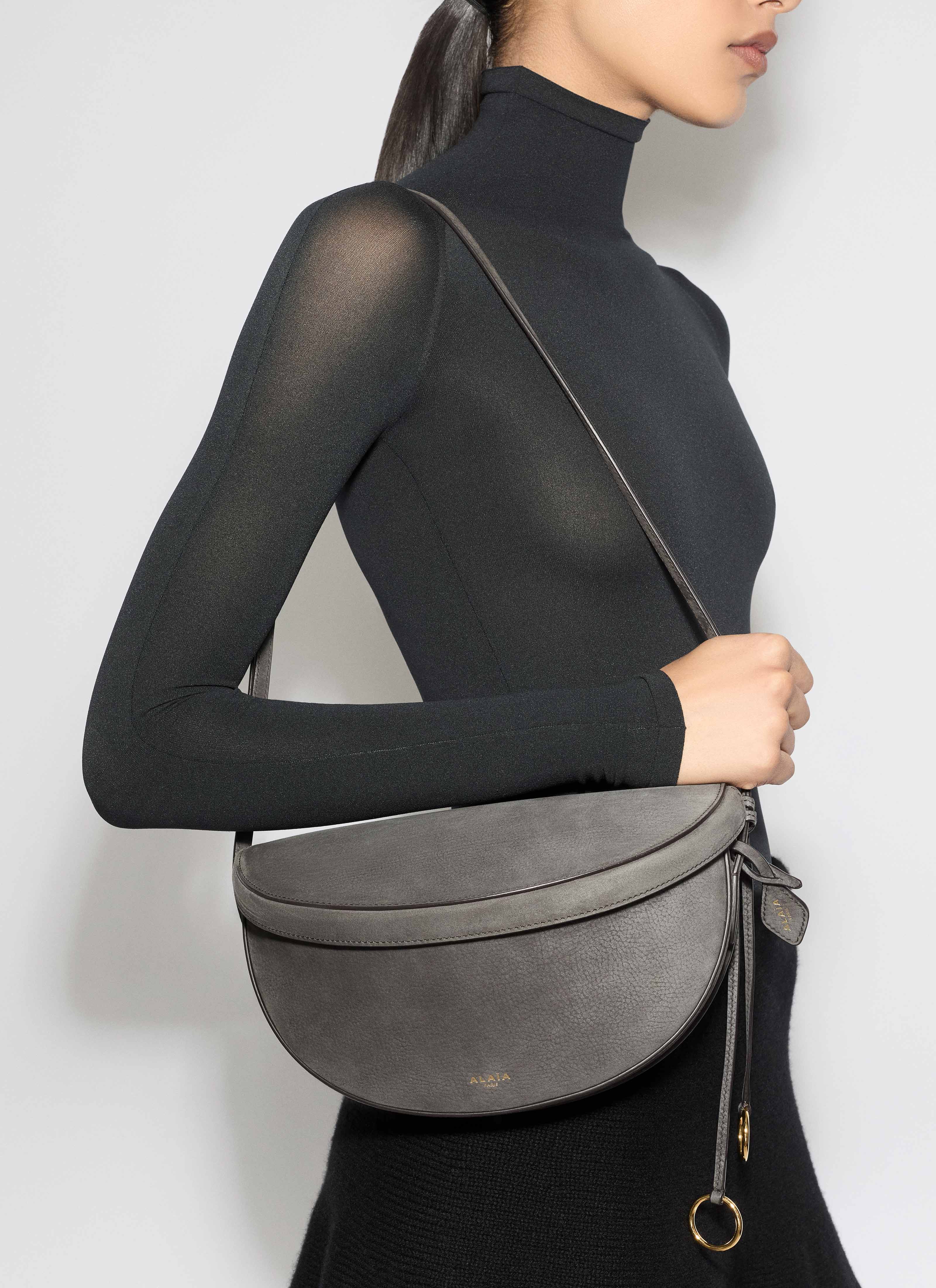 ALAÏA ANTHRACITE HIP EAST WEST BAG IN NUBUCK