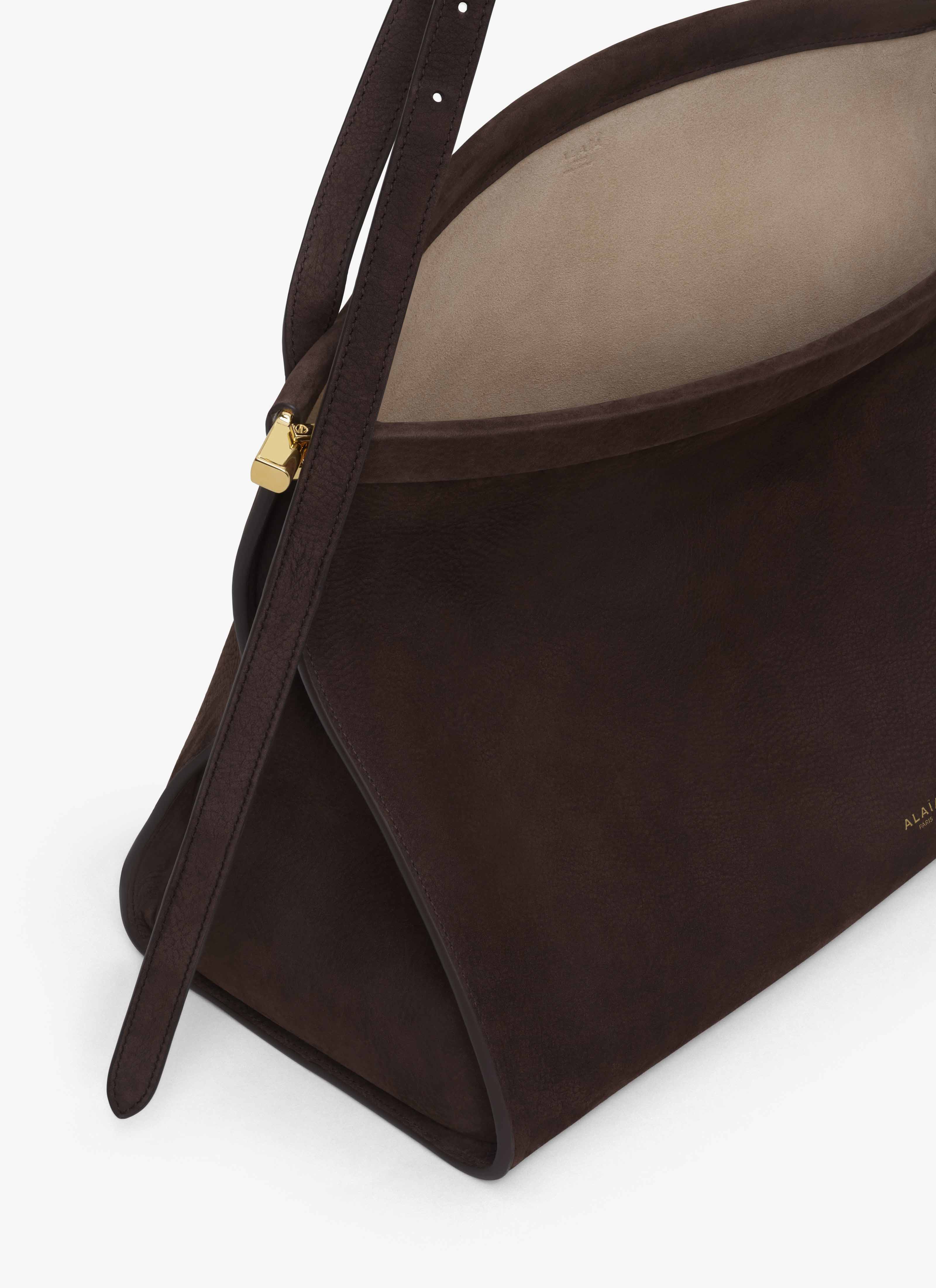 ALAÏA DARK BROWN LE CLICK EAST WEST LARGE BAG IN NUBUCK