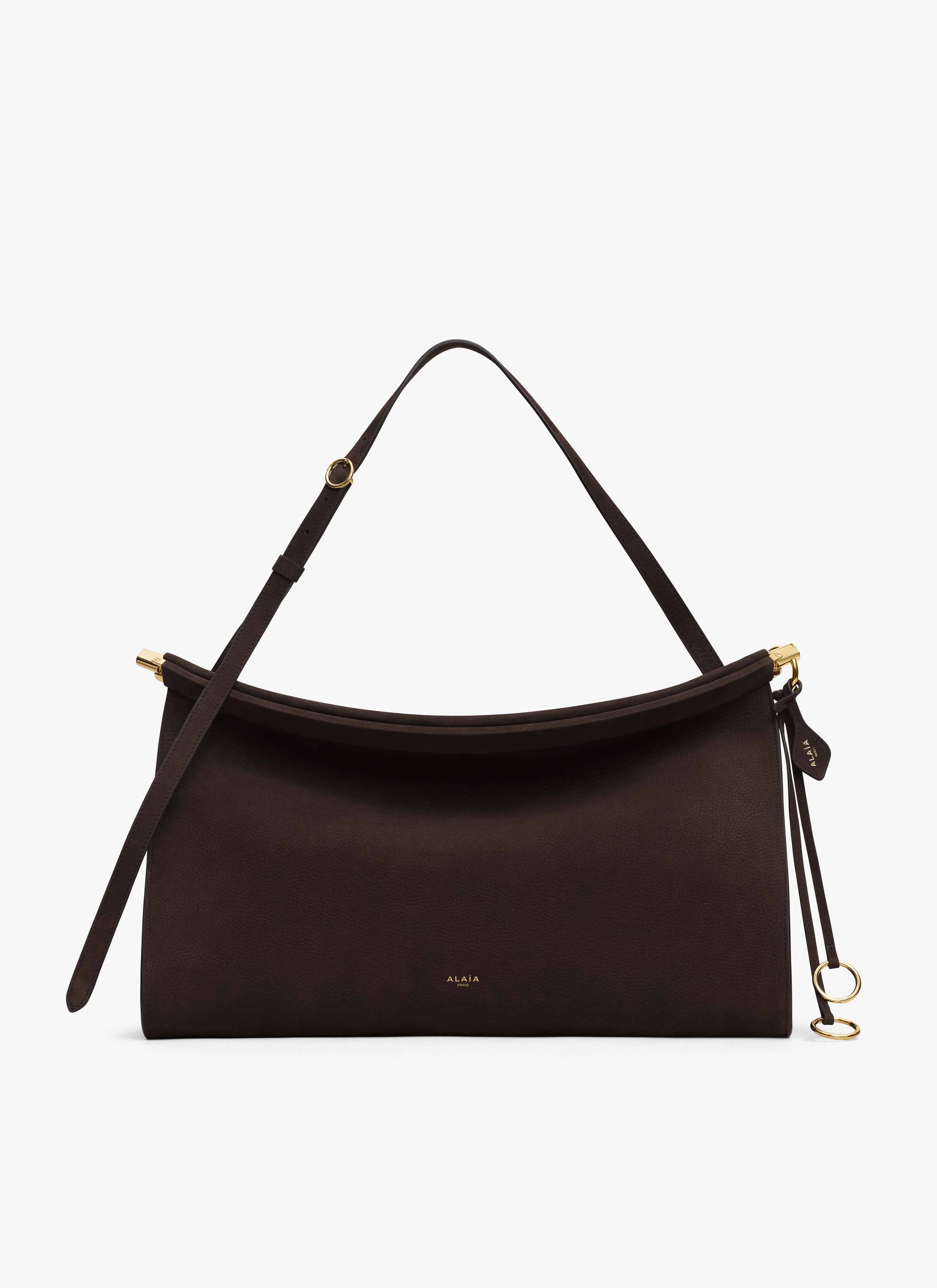 ALAÏA DARK BROWN LE CLICK EAST WEST LARGE BAG IN NUBUCK