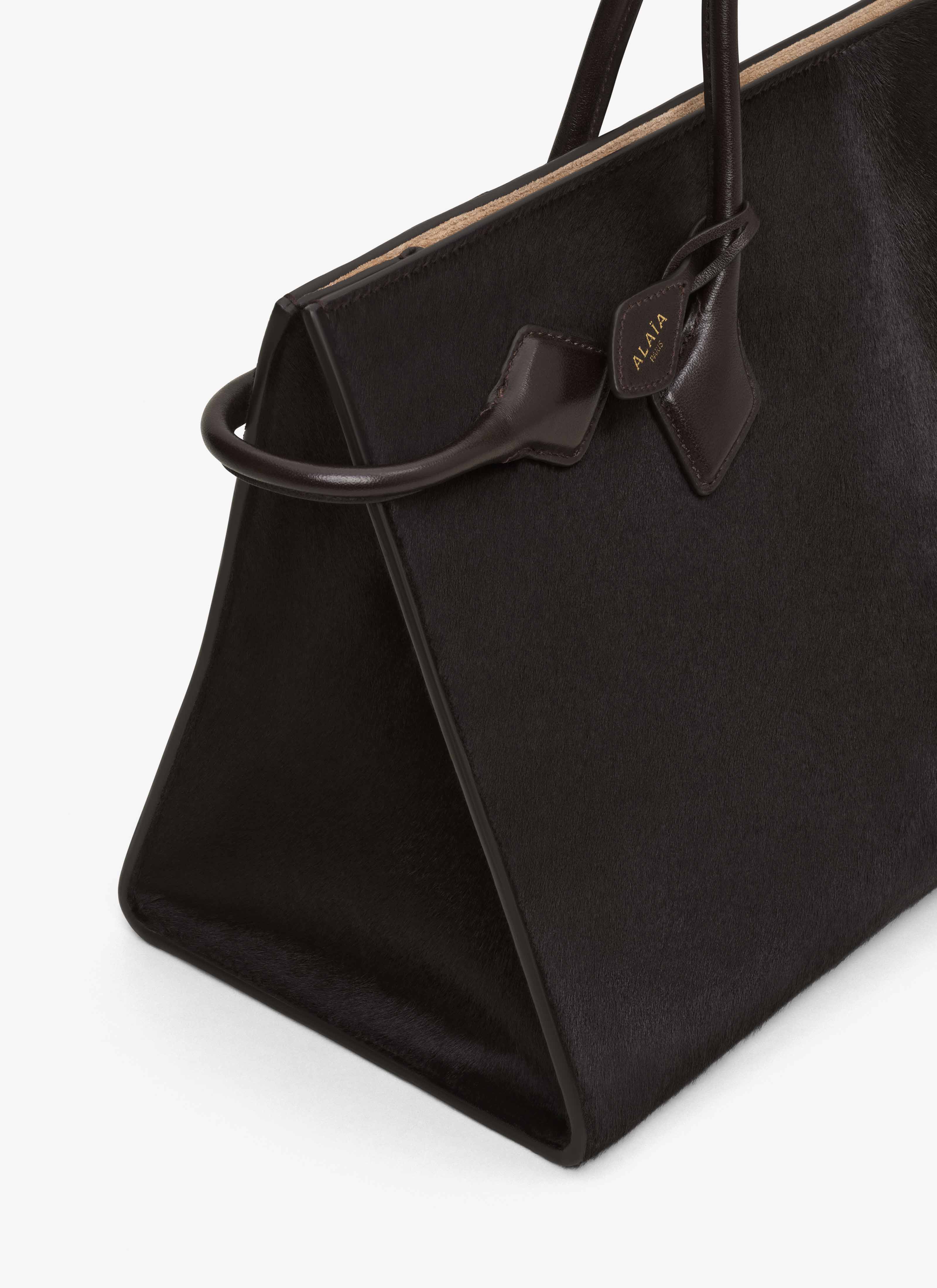 ALAÏA CHOCOLATE LE TECKEL TOTE BAG IN HAIRCALF LEATHER
