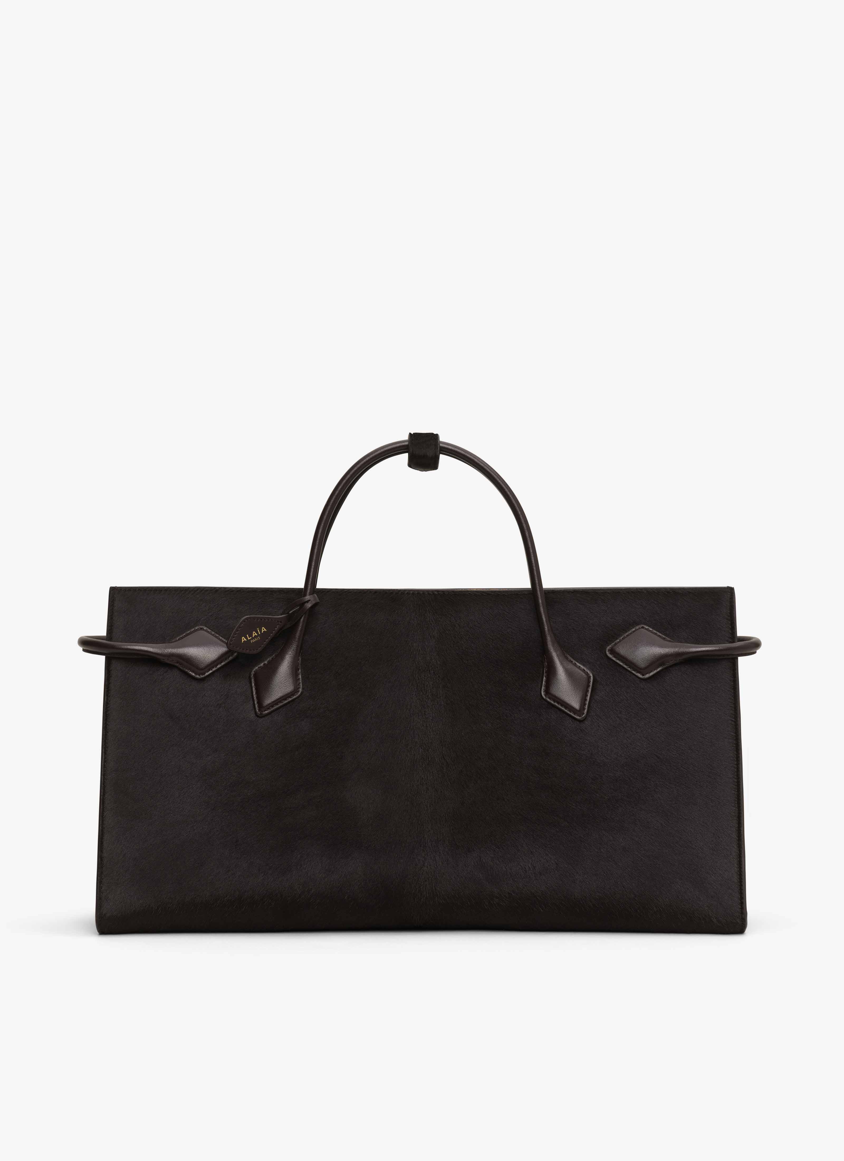 ALAÏA CHOCOLATE LE TECKEL TOTE BAG IN HAIRCALF LEATHER