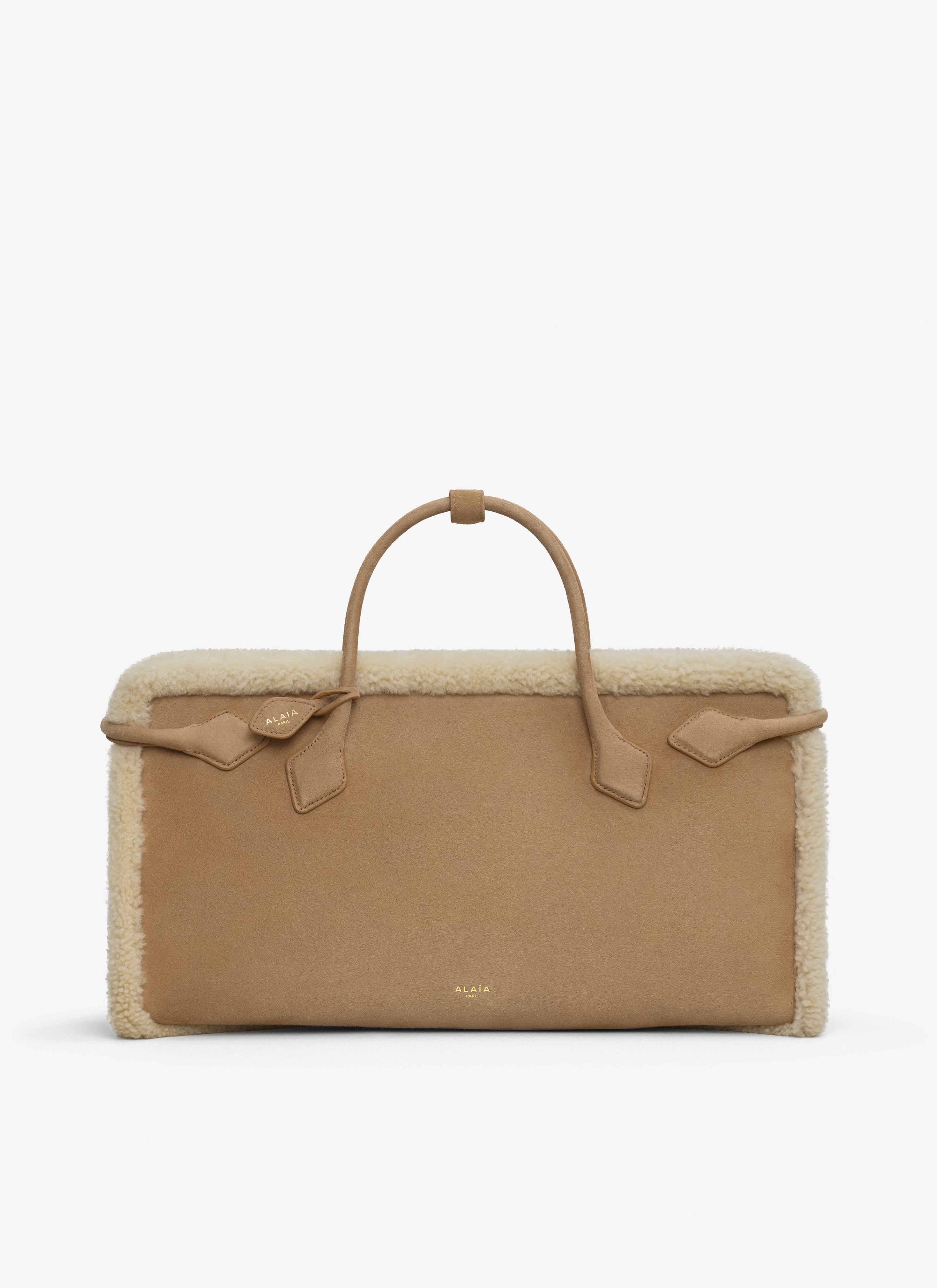 ALAÏA CAMEL LE TECKEL TOTE BAG IN MERINO SHEARLING