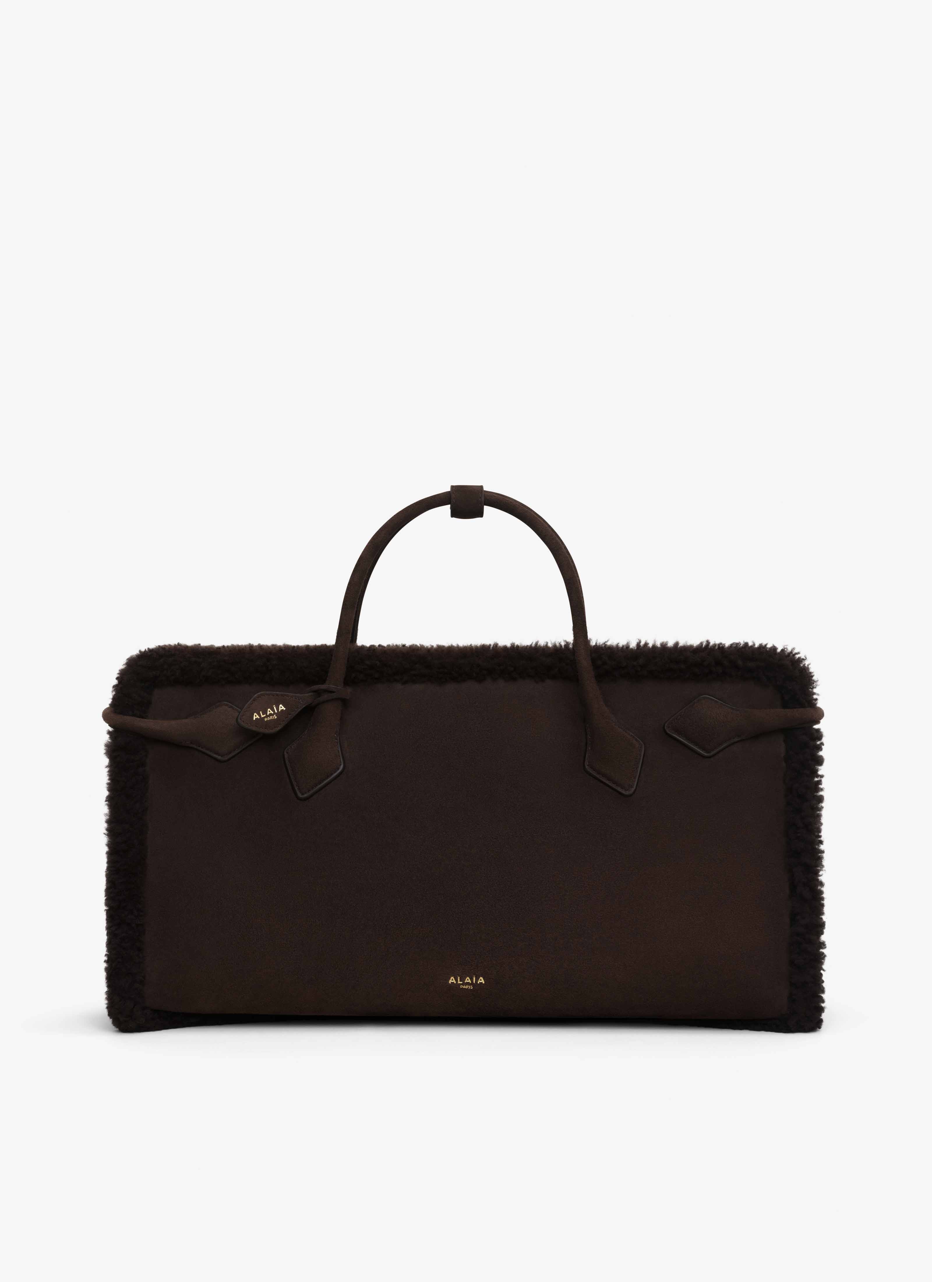 ALAÏA BROWN LE TECKEL TOTE BAG IN MERINO SHEARLING