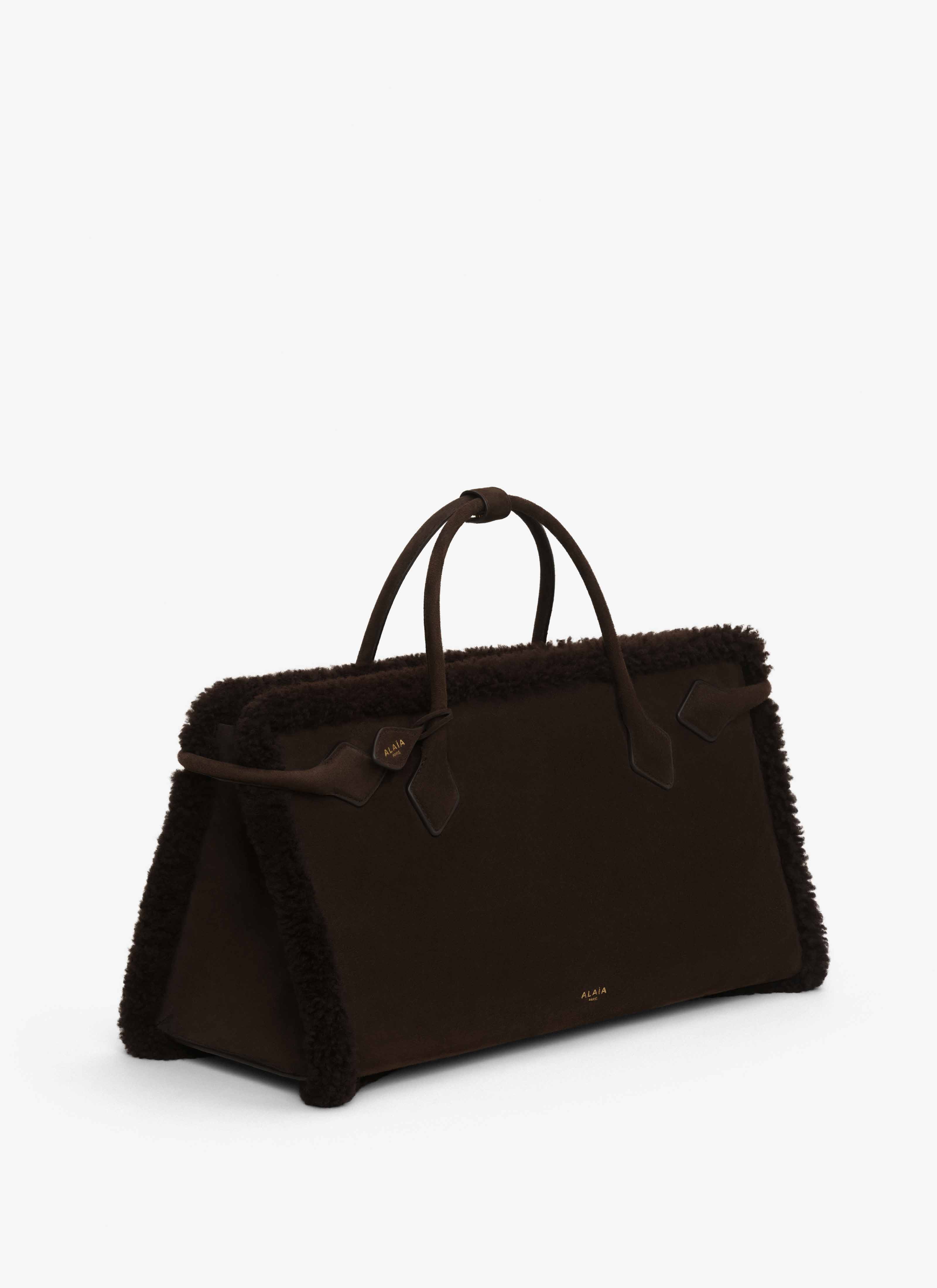 ALAÏA BROWN LE TECKEL TOTE BAG IN MERINO SHEARLING