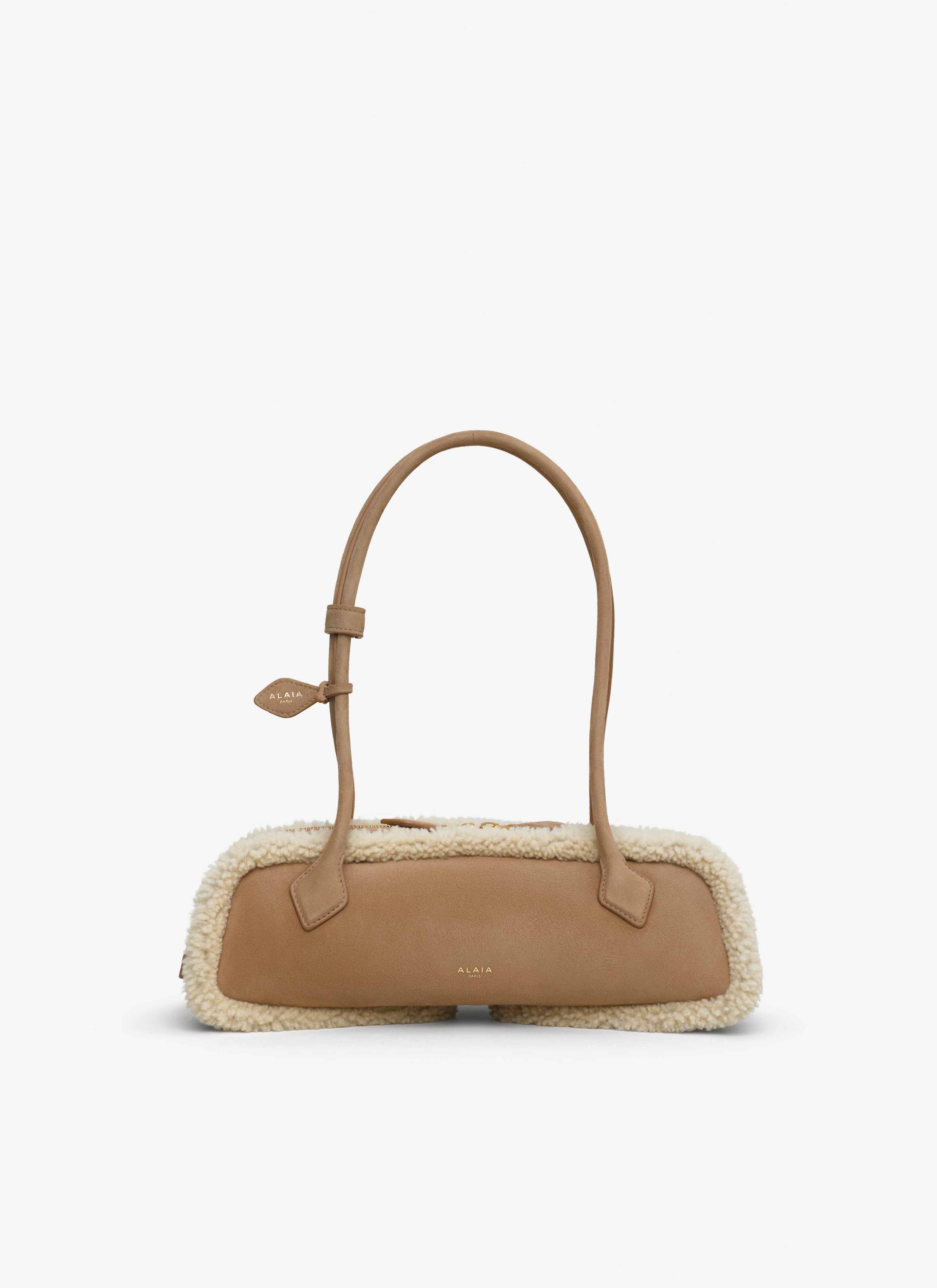 ALAÏA CAMEL LE TECKEL MEDIUM BAG IN MERINO SHEARLING