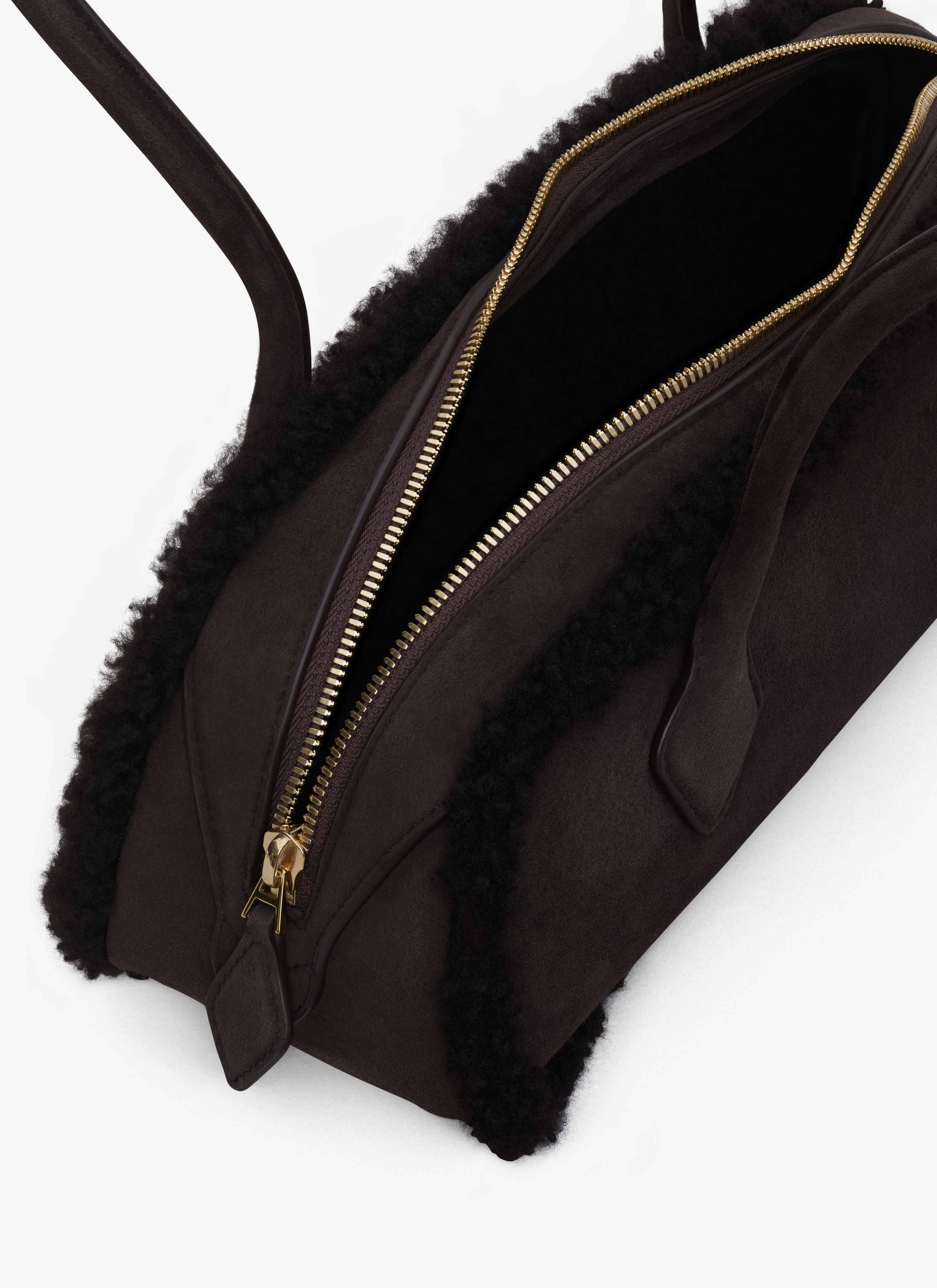 ALAÏA BROWN LE TECKEL MEDIUM BAG IN MERINO SHEARLING