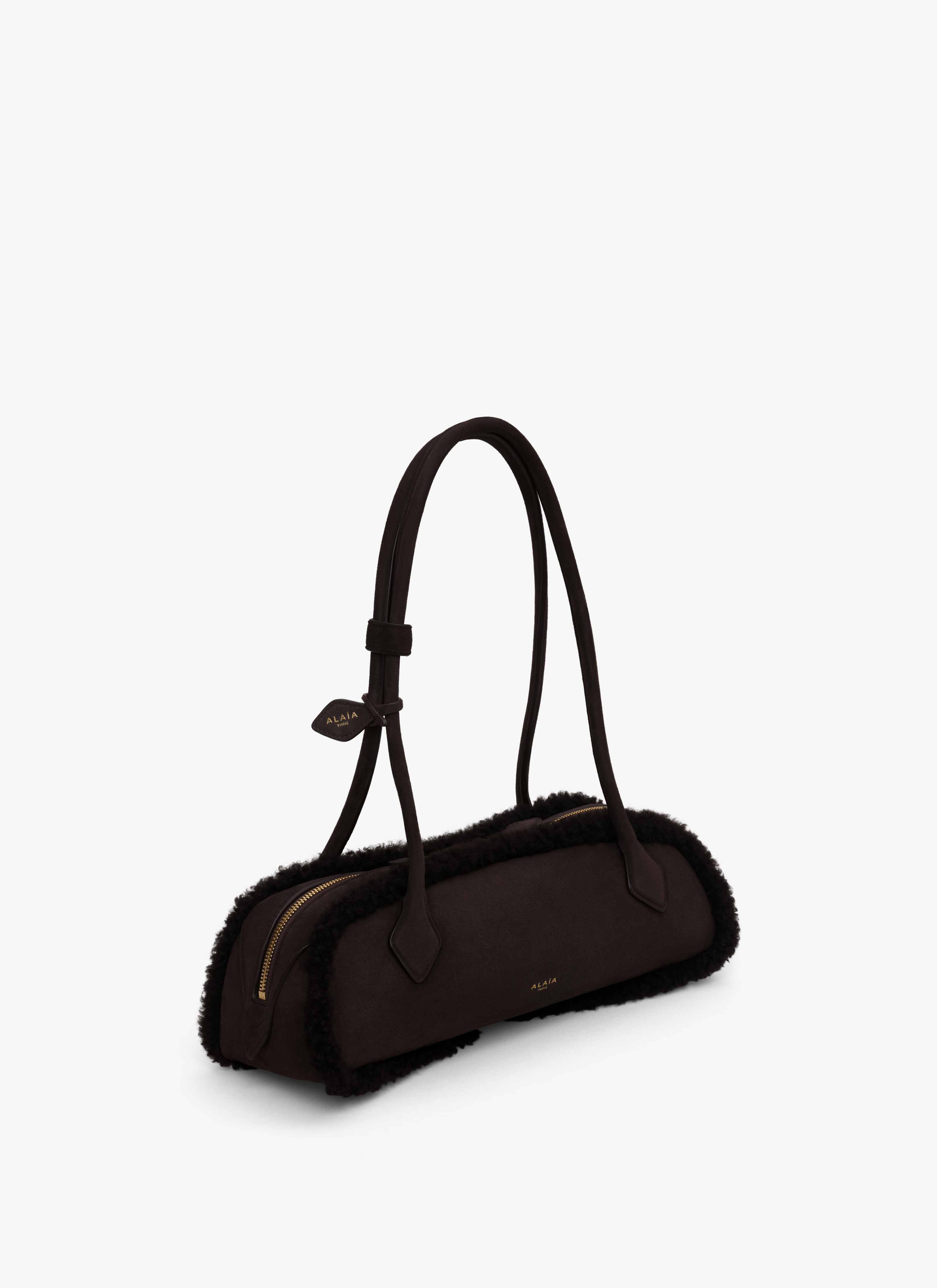 ALAÏA BROWN LE TECKEL MEDIUM BAG IN MERINO SHEARLING