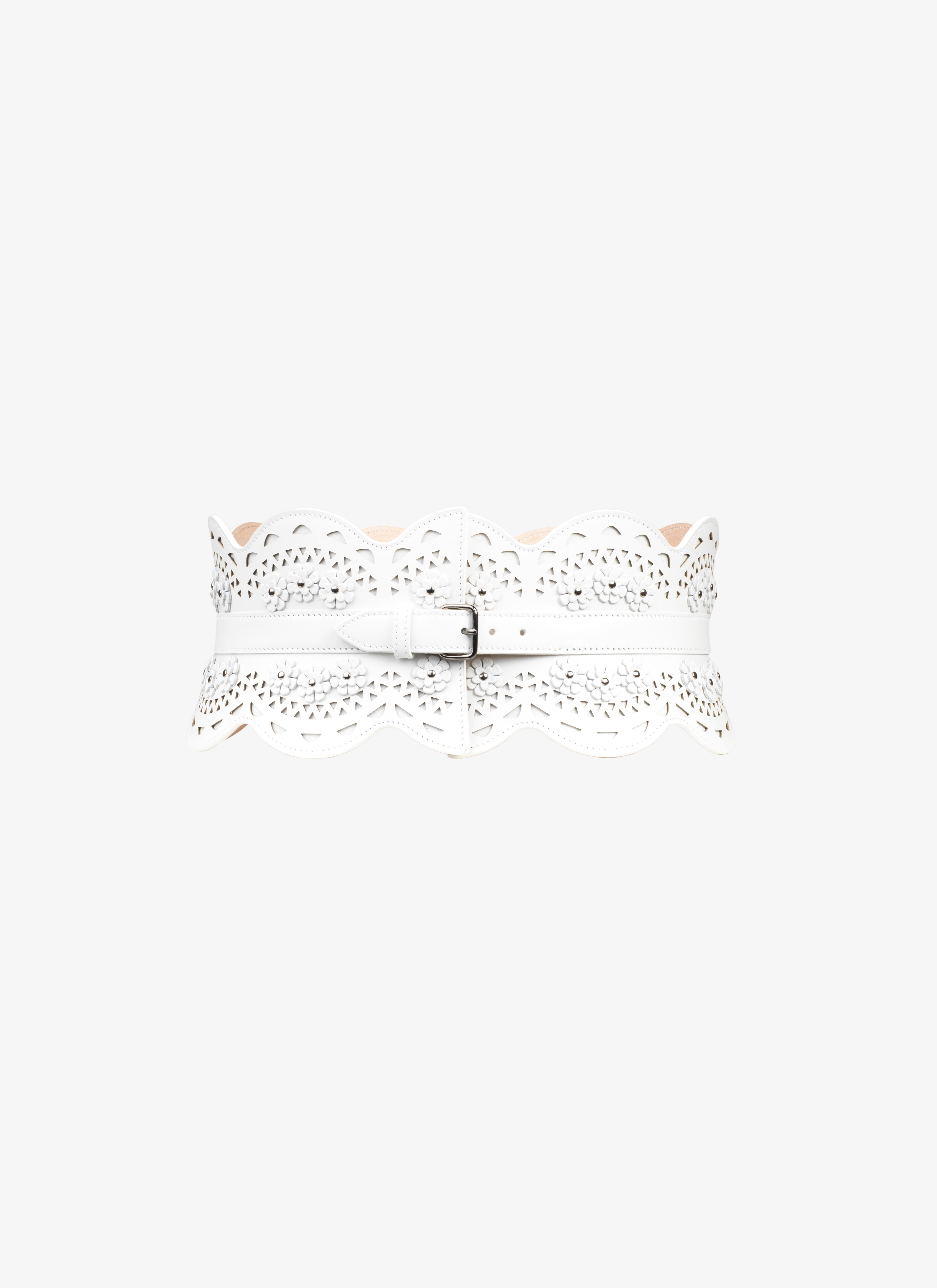 ALAÏA WEIß  CORSET CUIR LUX NEW VIENNE FLEUR OPTICAL WHITE