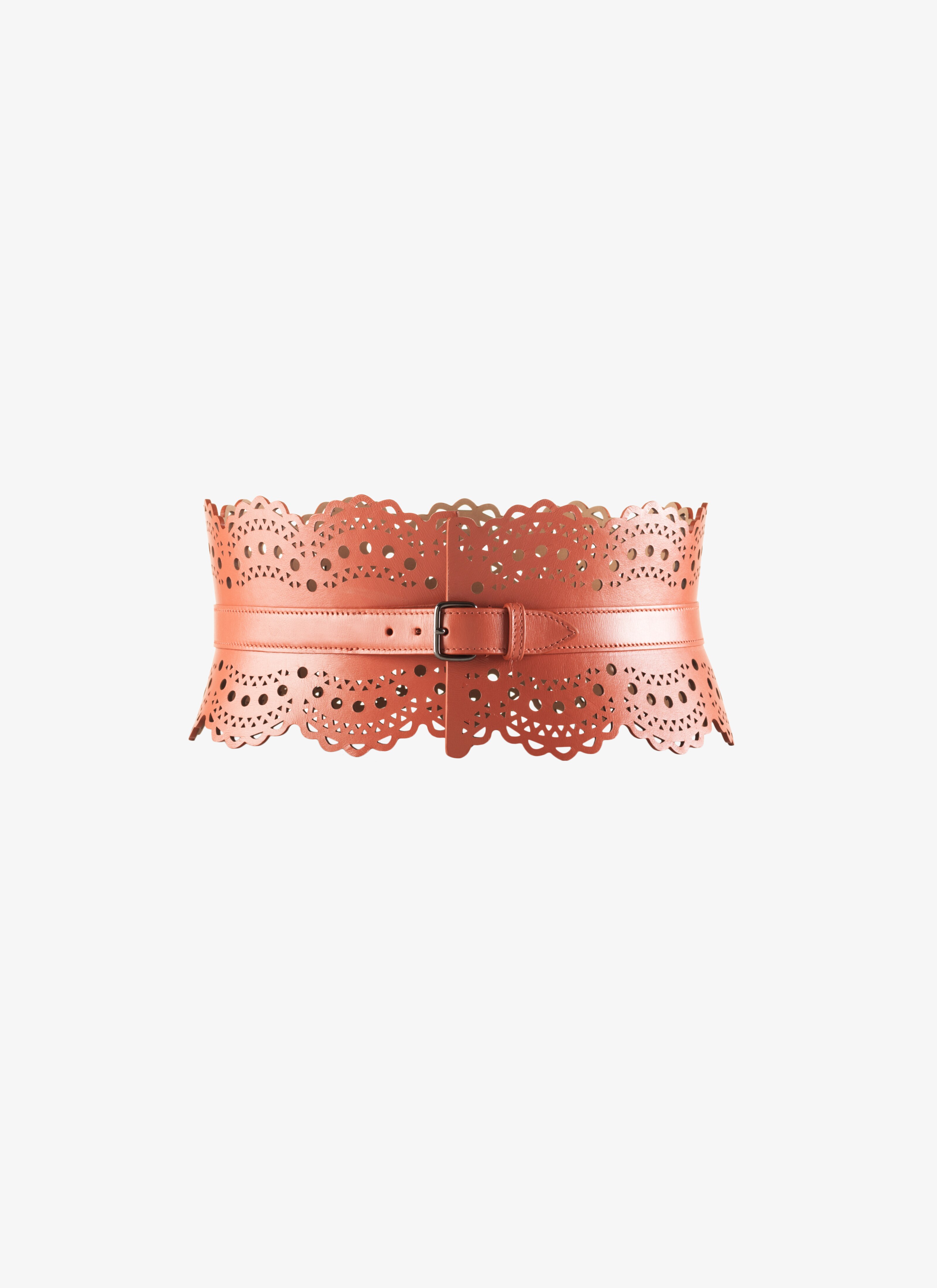ALAÏA BEIGE LASER CUT CALFSKIN CORSET BELT