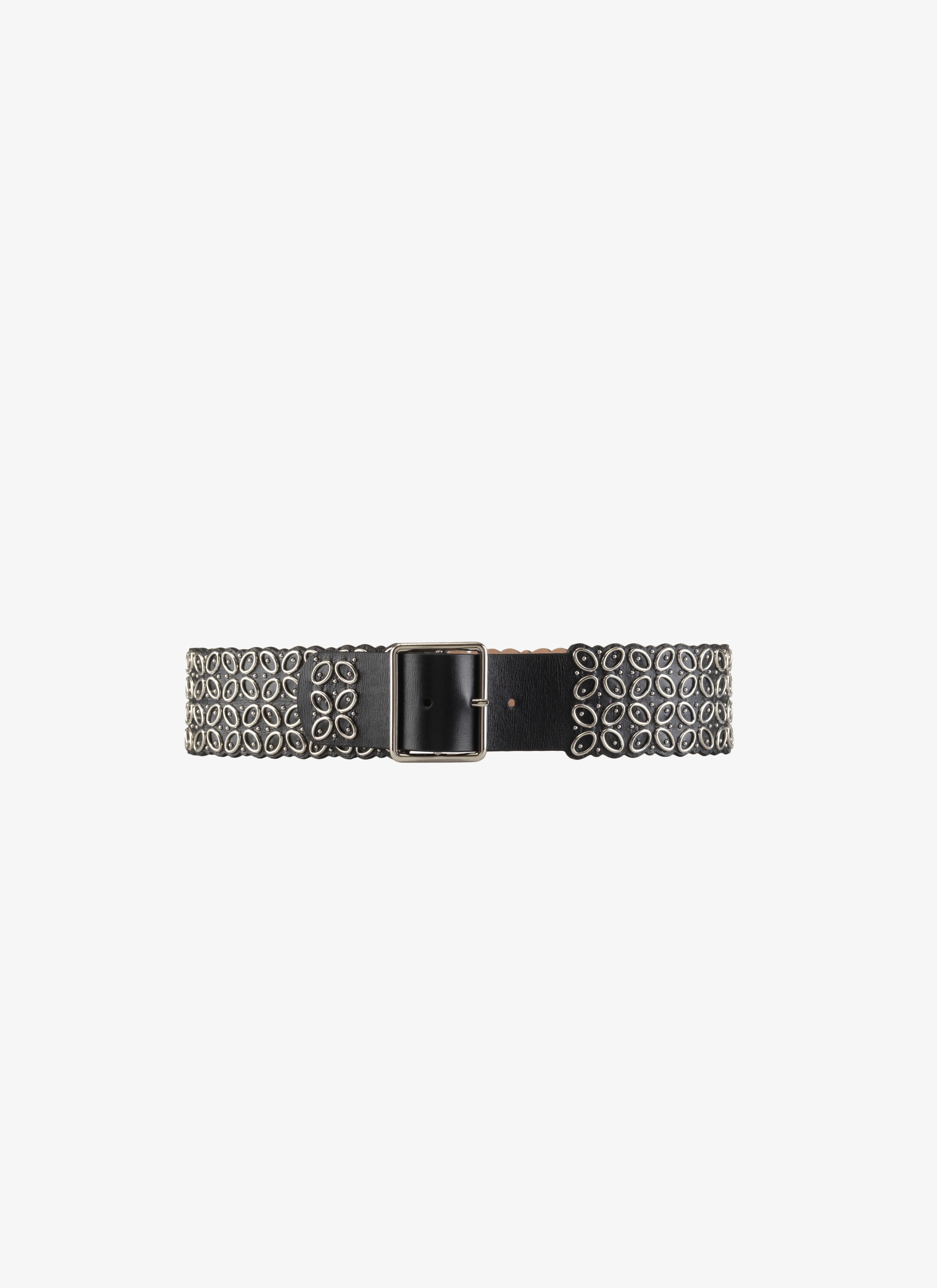 ALAÏA BLACK FLORAL EYELET CALFSKIN BELT