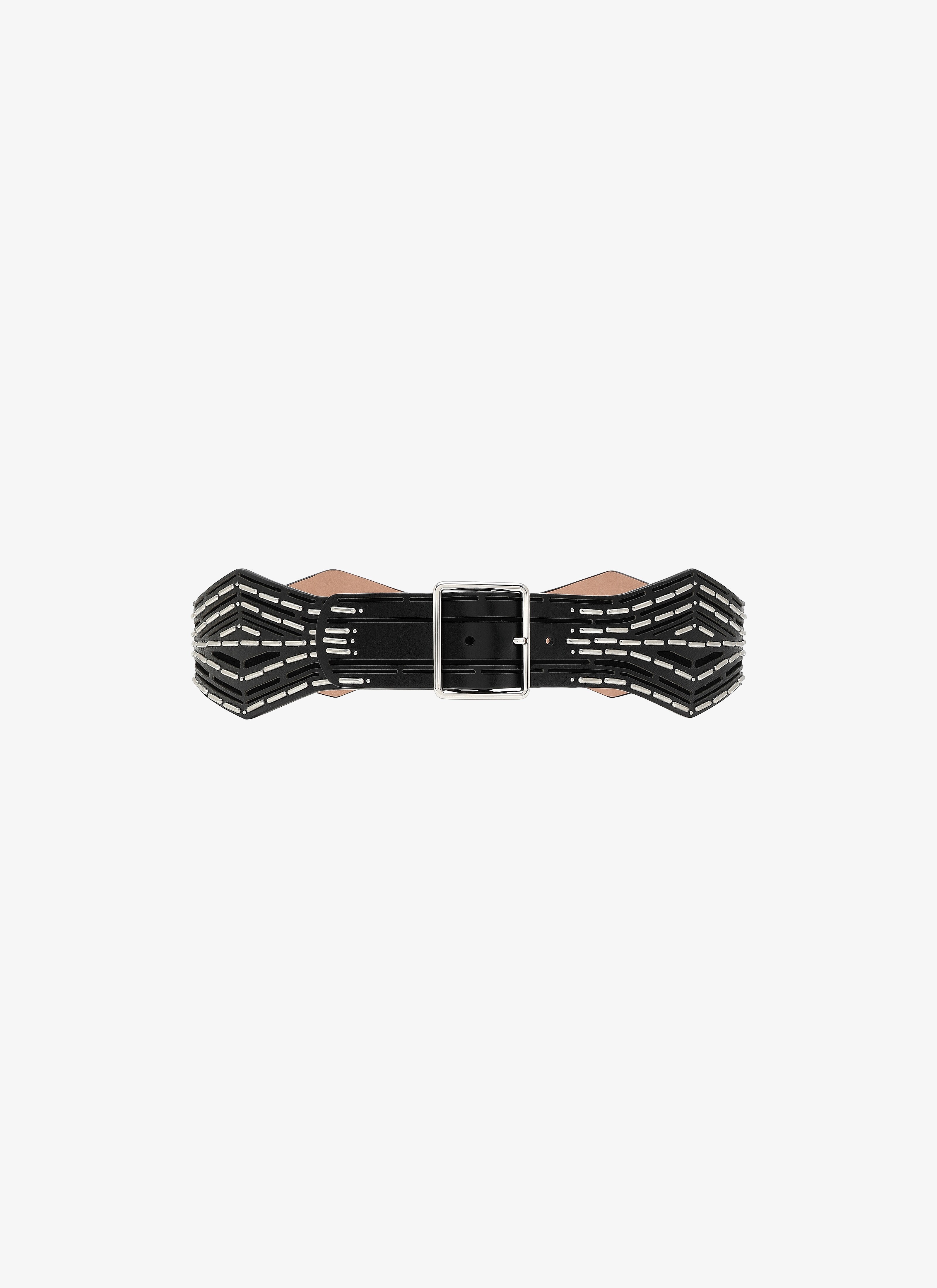 ALAÏA BLACK/SILVER GEOMETRIC CALFSKIN BELT