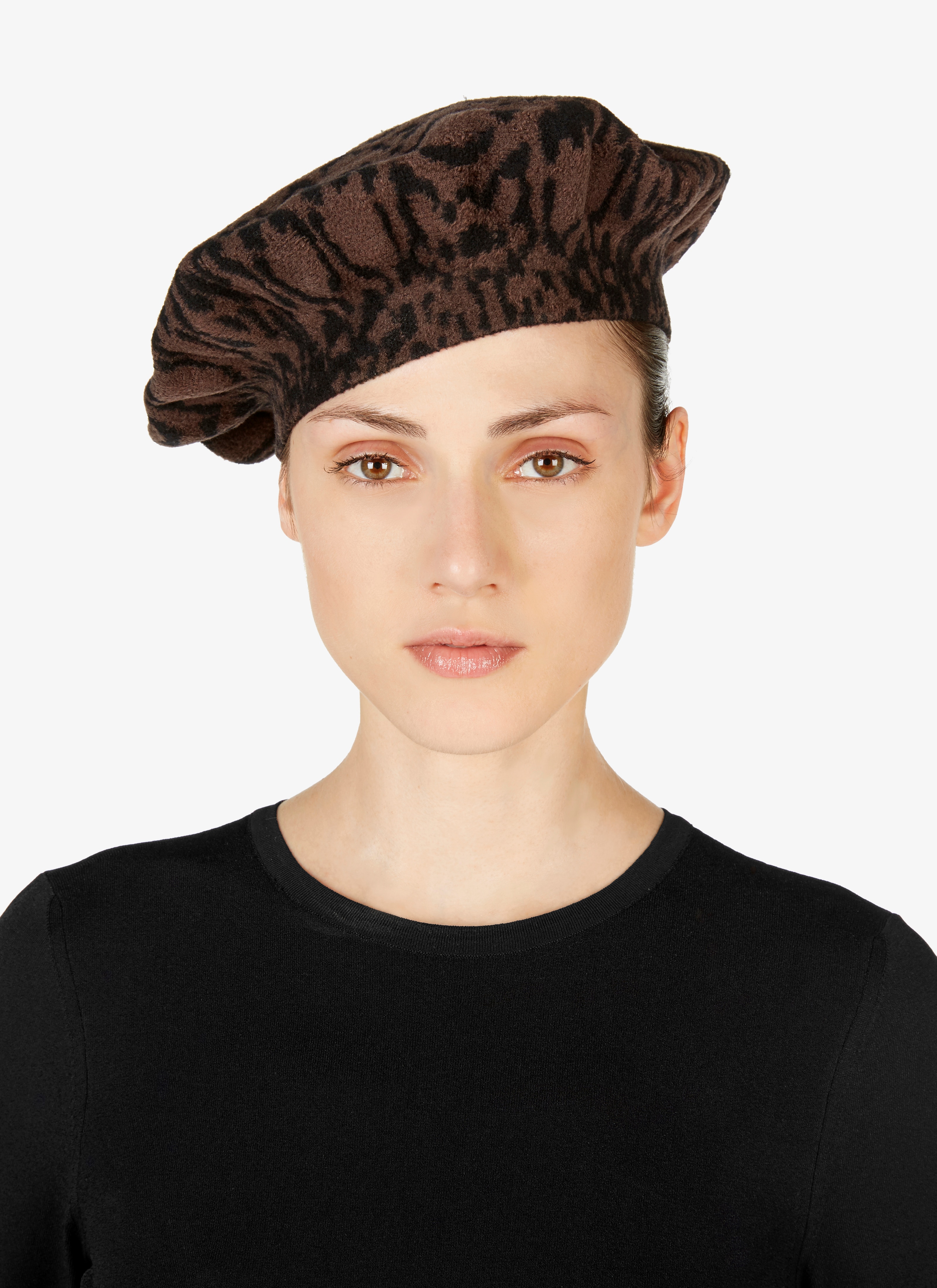 ALAÏA NOIR/BRUN BÉRET EN MÉLANGE DE LAINE