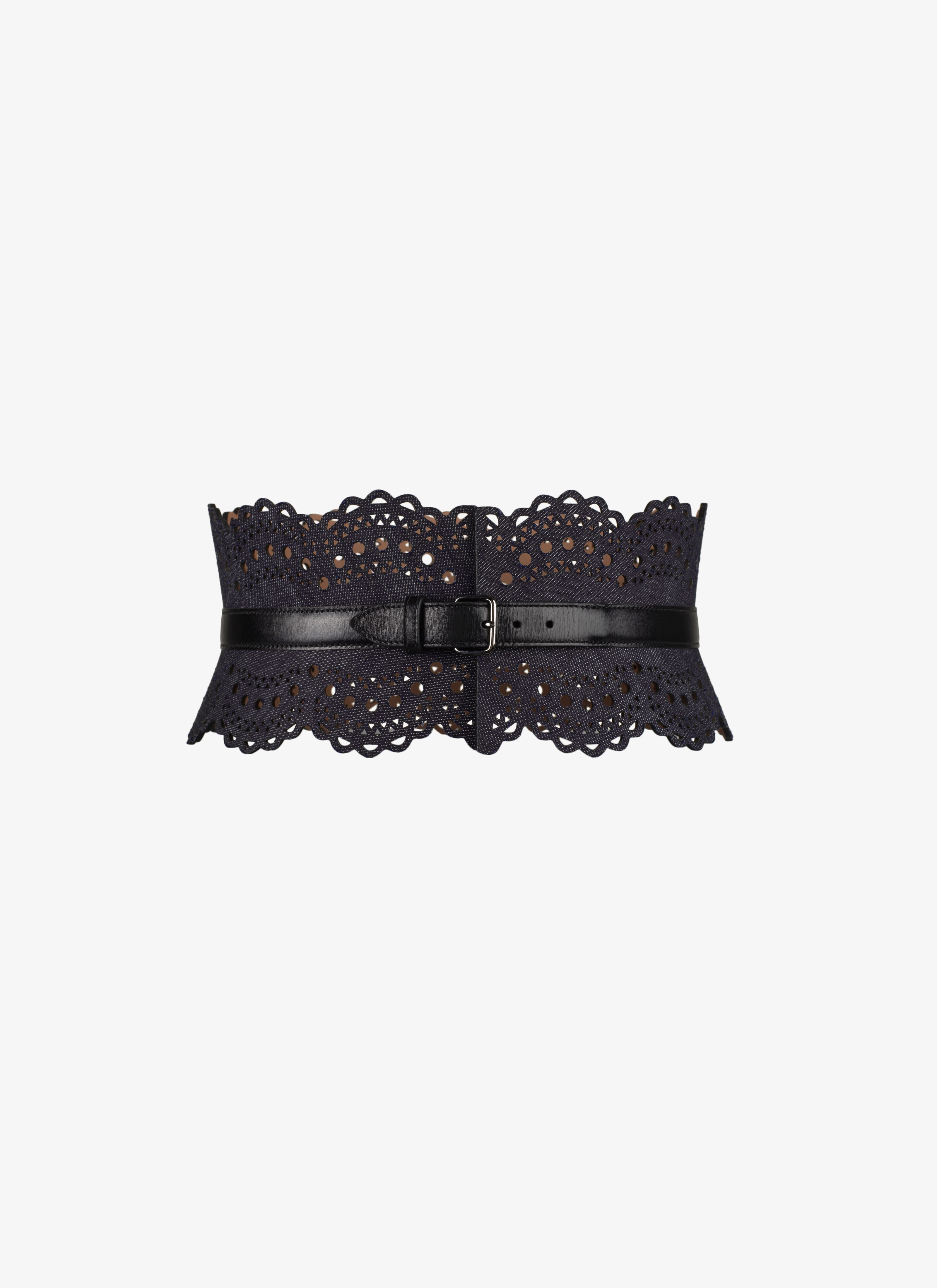 ALAÏA NIGHT BLUE DENIM CORSET BELT