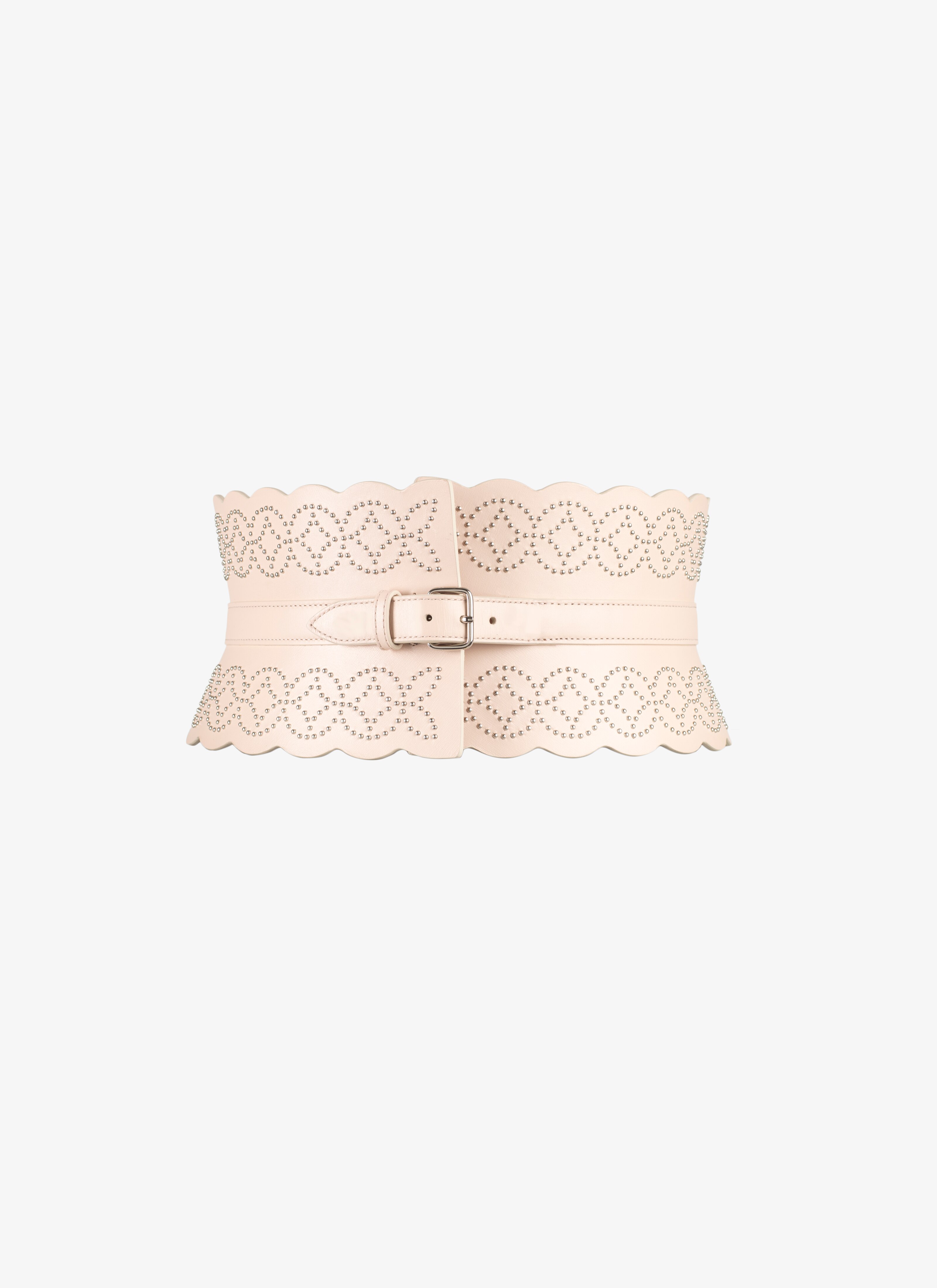 ALAÏA GRAY CORSET BELT CUIR LUX CLOU ARABESQUE GALET