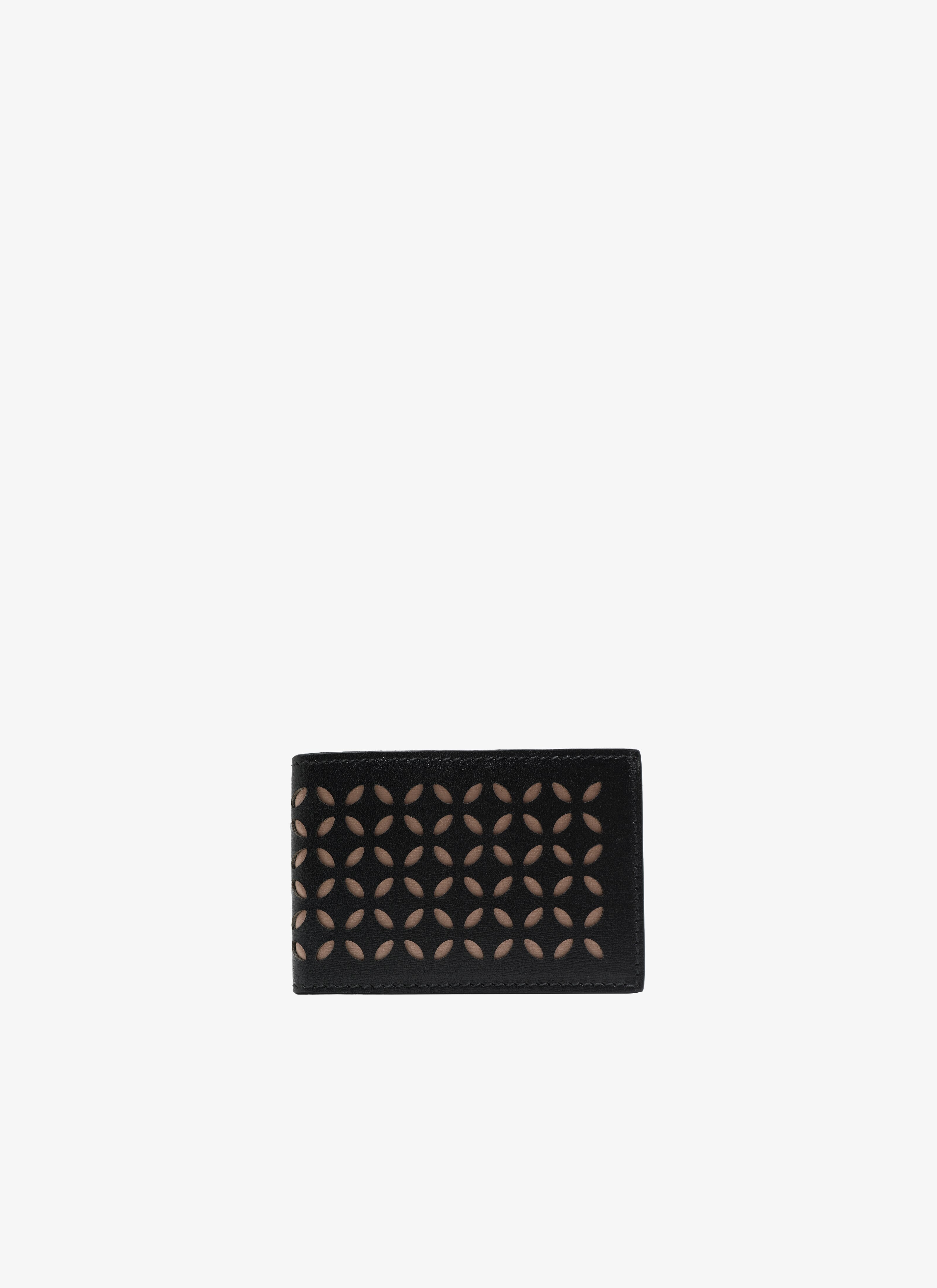 ALAÏA BLACK/SAND OPENWORK LEATHER CARDHOLDER
