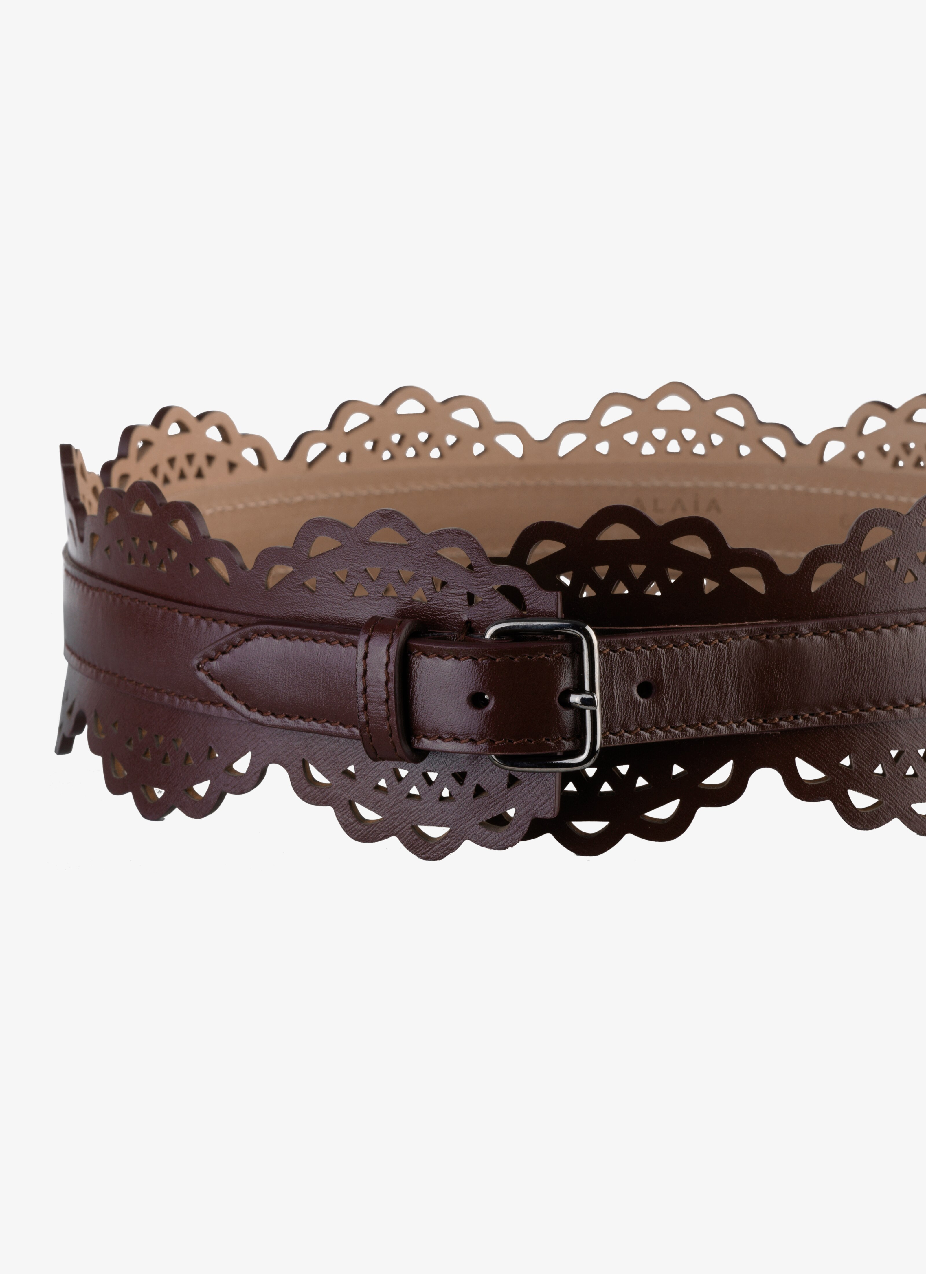 ALAÏA BROWN BUSTIER BELT IN VIENNE WAVE LUX CALFSKIN