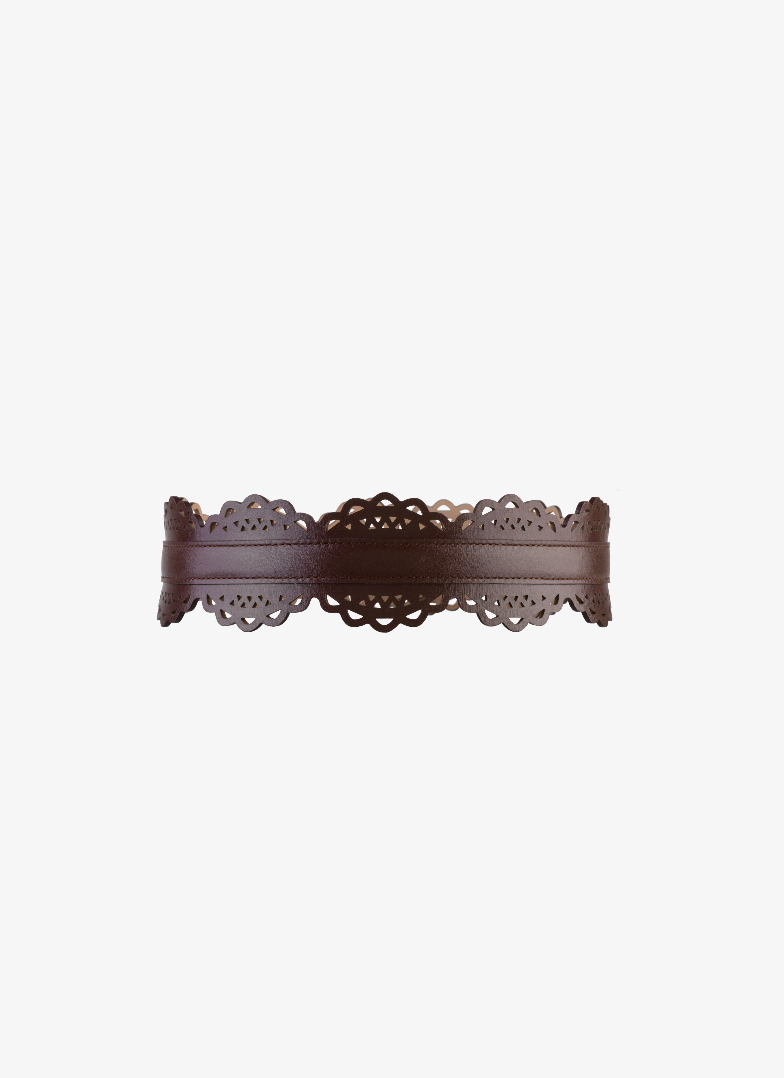 ALAÏA BROWN BUSTIER BELT IN VIENNE WAVE LUX CALFSKIN