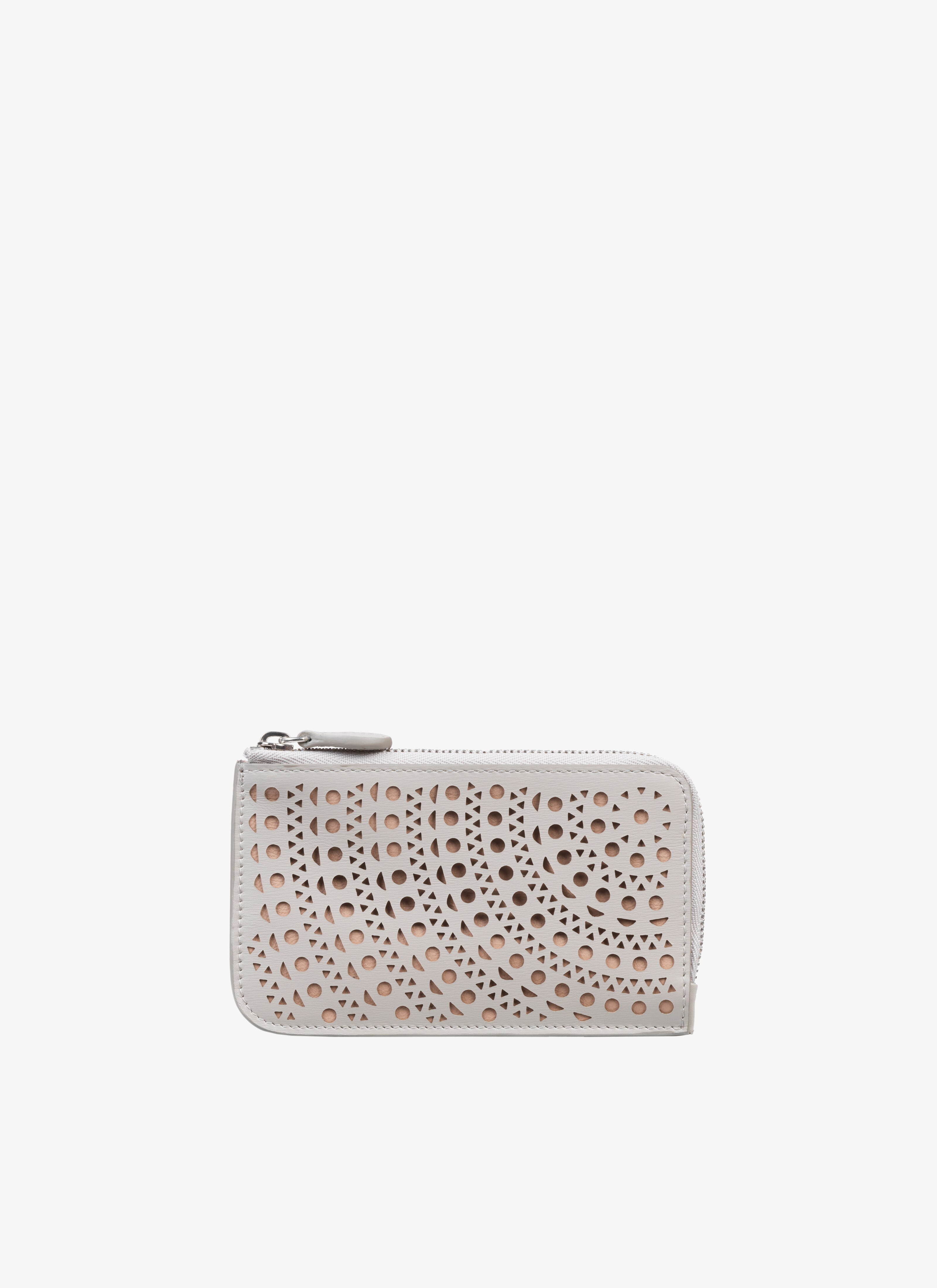 ALAÏA PERLE/SANDY ZIPPED OPENWORK LEATHER CARDHOLDER
