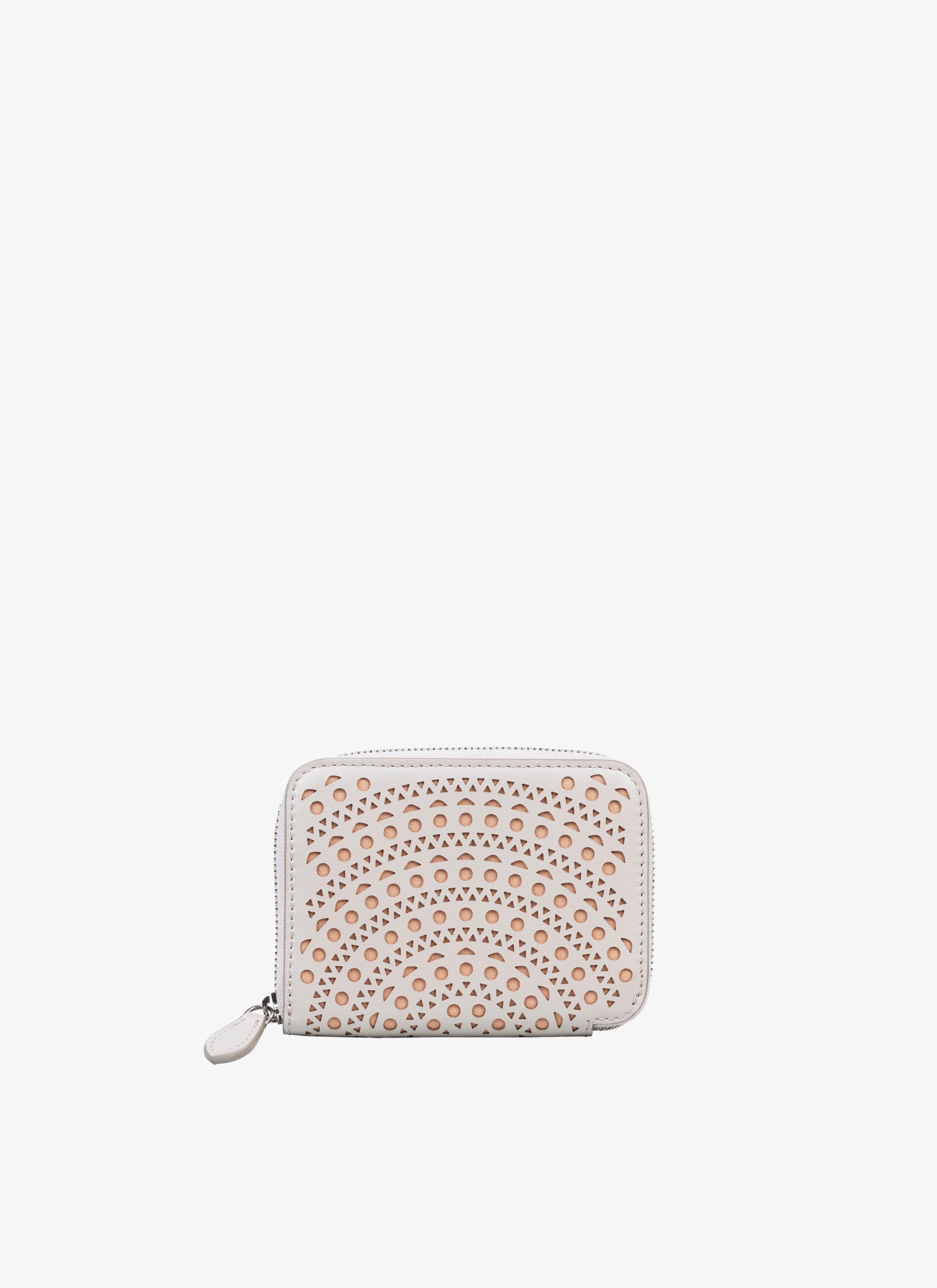 ALAÏA PERLE/SANDY ZIPPED OPENWORK LEATHER CARDHOLDER
