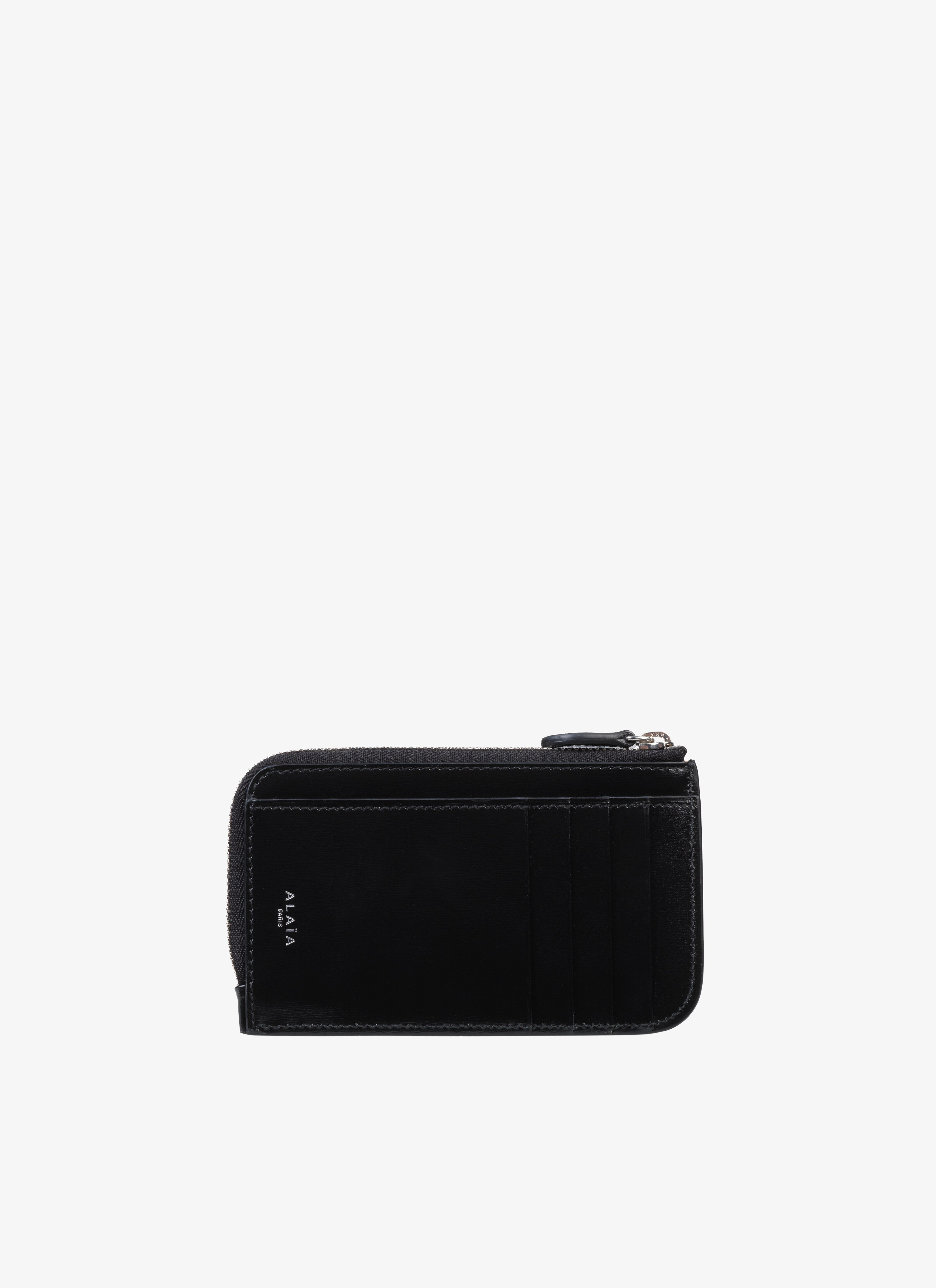 ALAÏA BLACK/SAND ZIPPED OPENWORK LEATHER CARDHOLDER